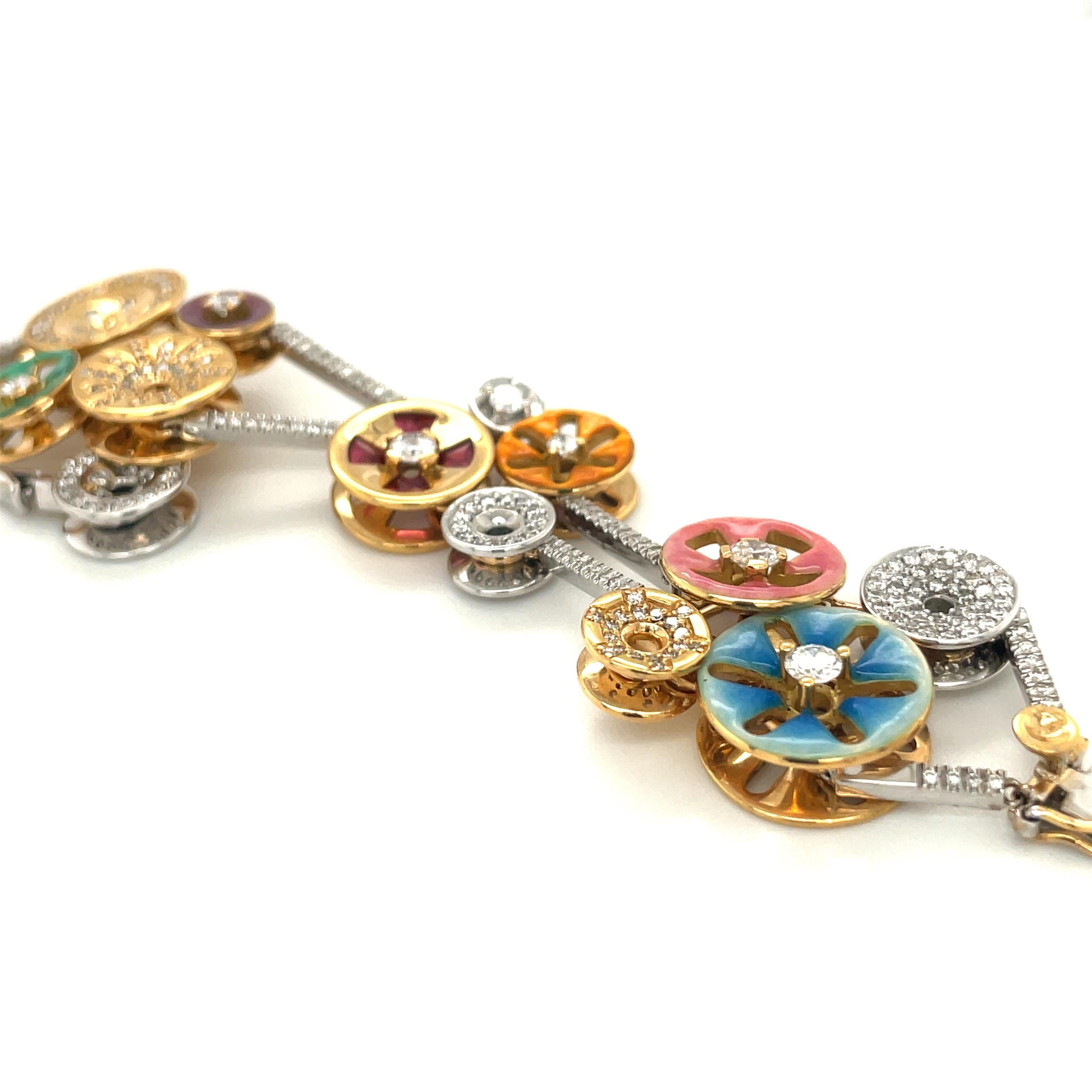 Bagues Masriera 18KT Gold, 3.85Ct, Diamond and Enamel Bilboquet Bracelet In New Condition For Sale In New York, NY