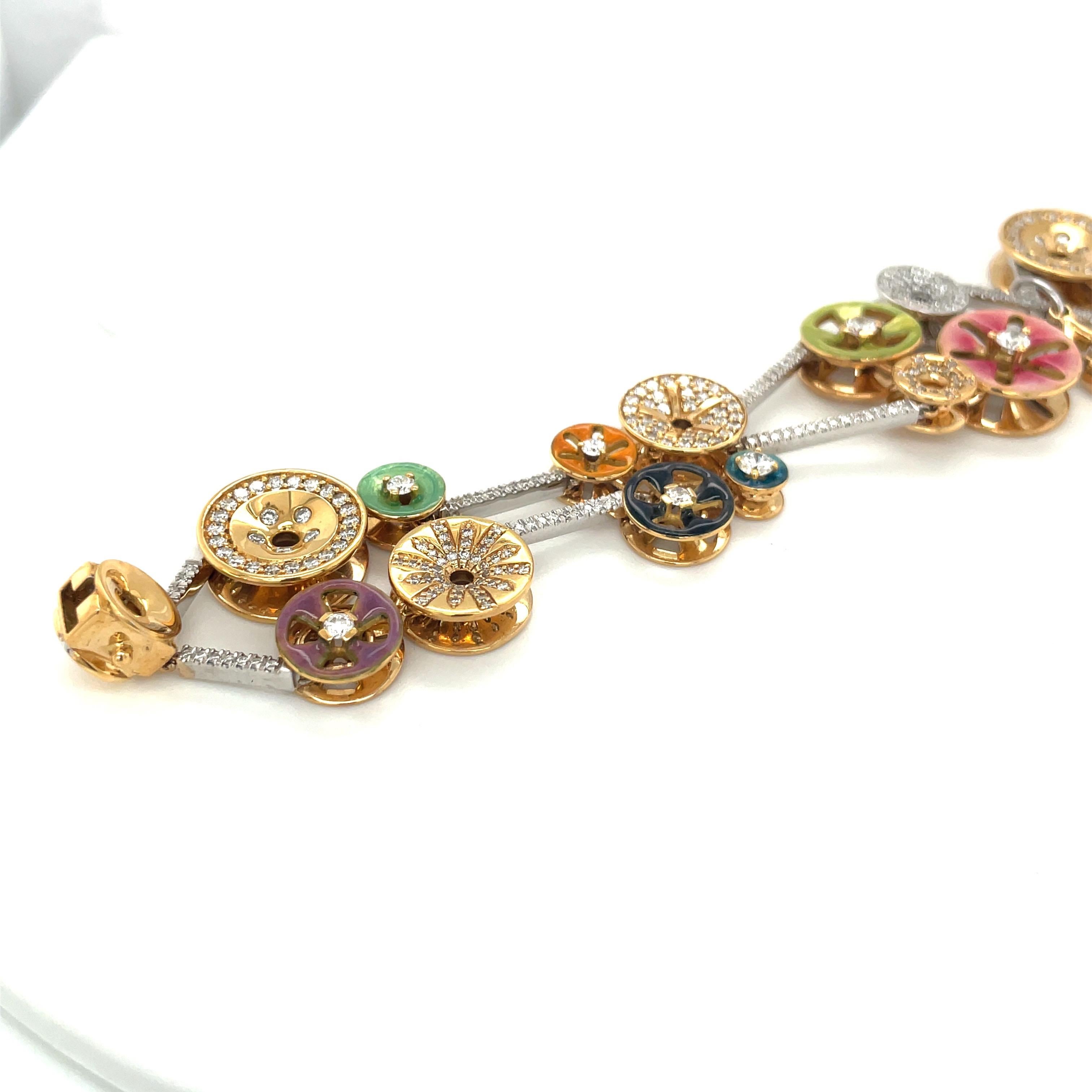Bagues Masriera Bracelet Bilboquet en or 18 carats, 3,85 carats, diamants et émail en vente 3