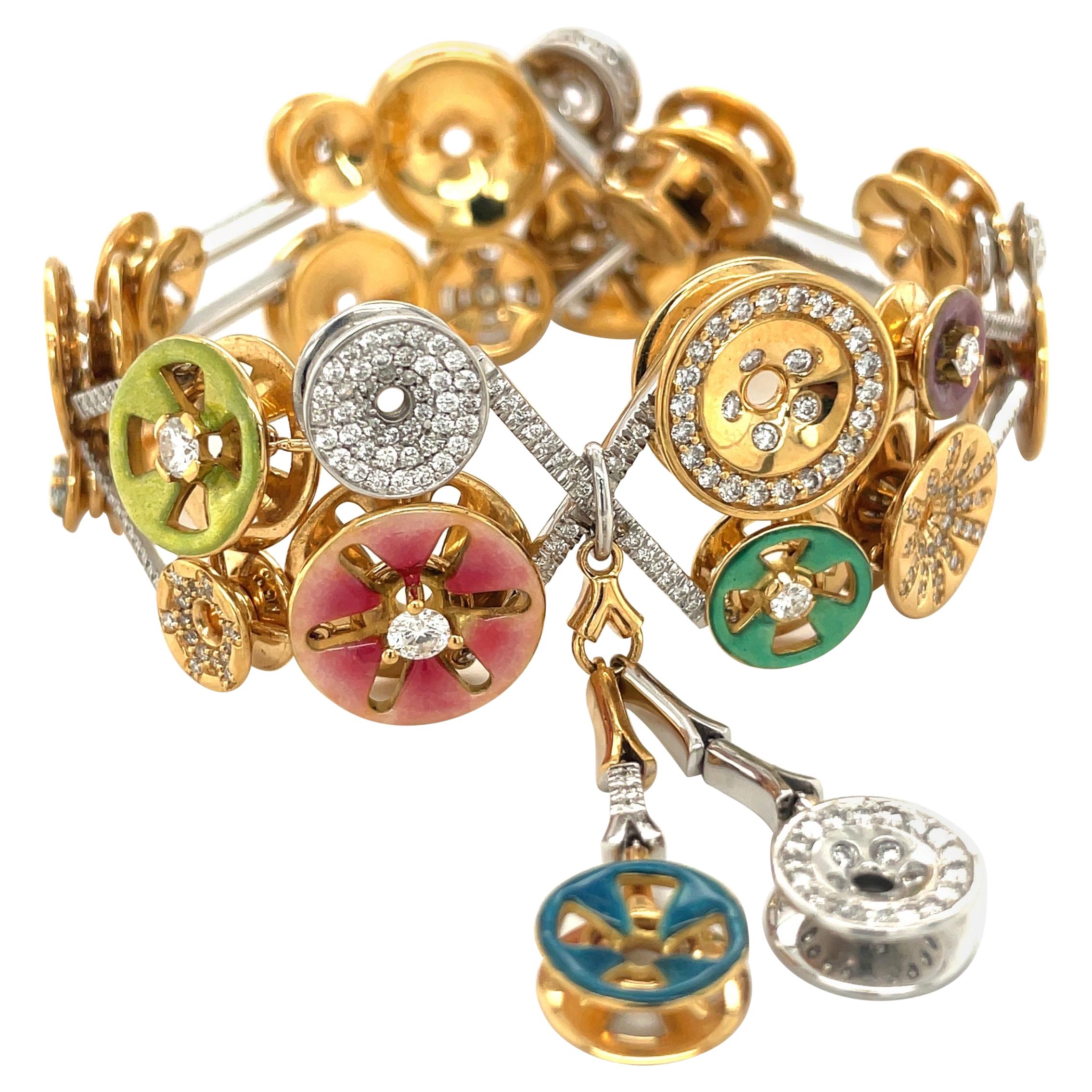 Bagues Masriera Bilboquet-Armband, 18KT Gold, 3,85 Karat, Diamant und Emaille im Angebot