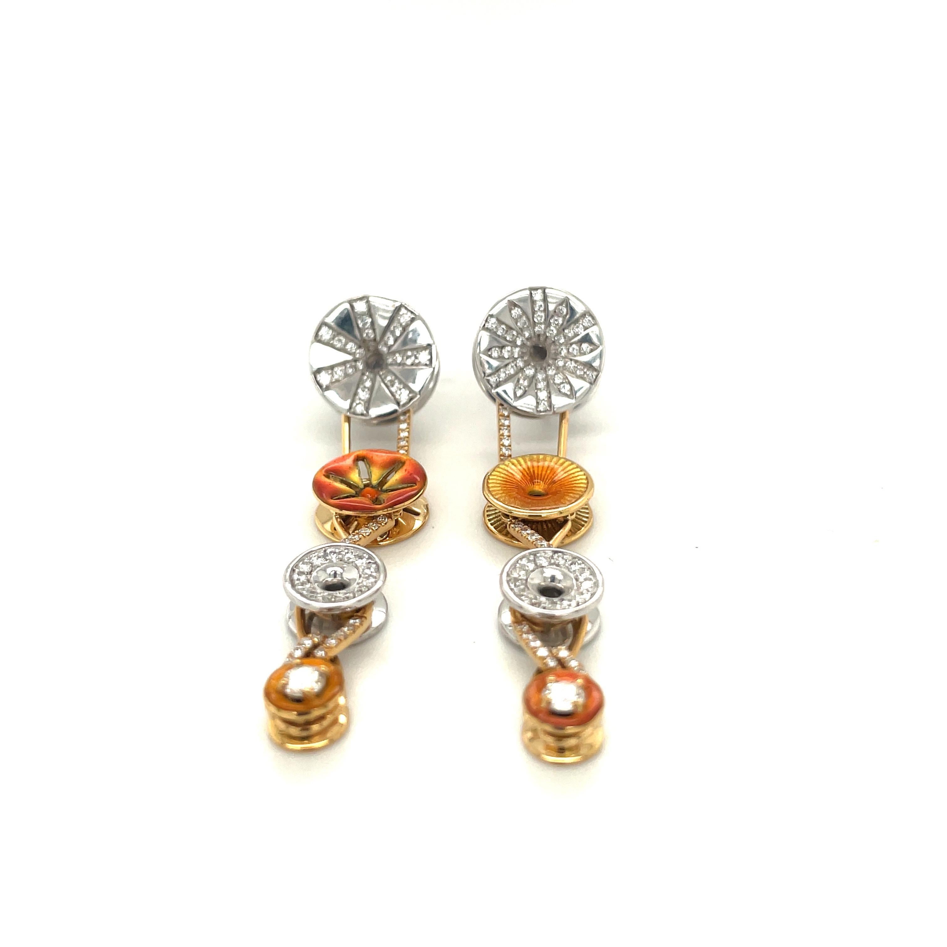 Art Nouveau Bagues Masriera 18KT Yellow & White Gold 0.93Ct Diamond and Enamel Earrings