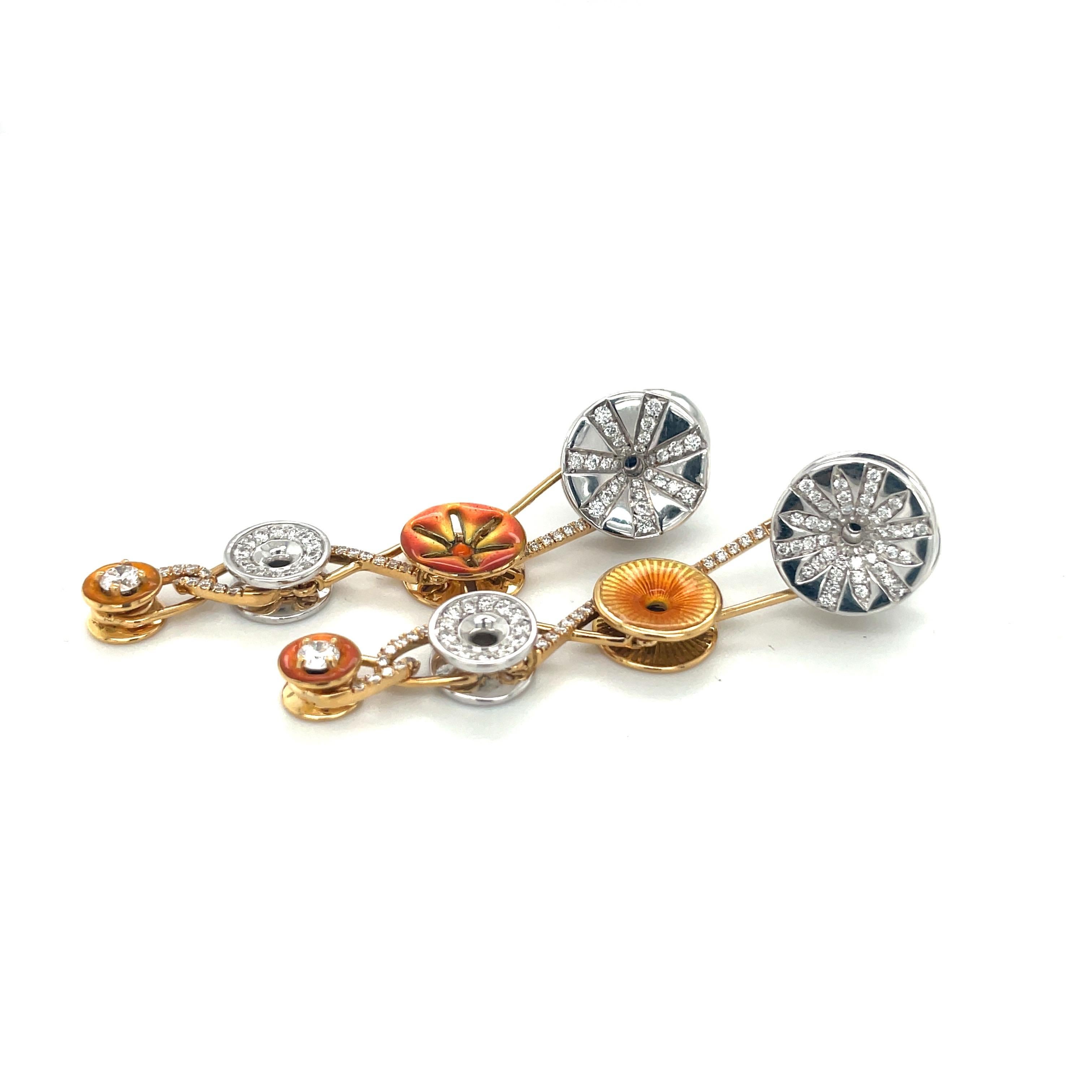 Bagues Masriera 18KT Yellow & White Gold 0.93Ct Diamond and Enamel Earrings In New Condition In New York, NY