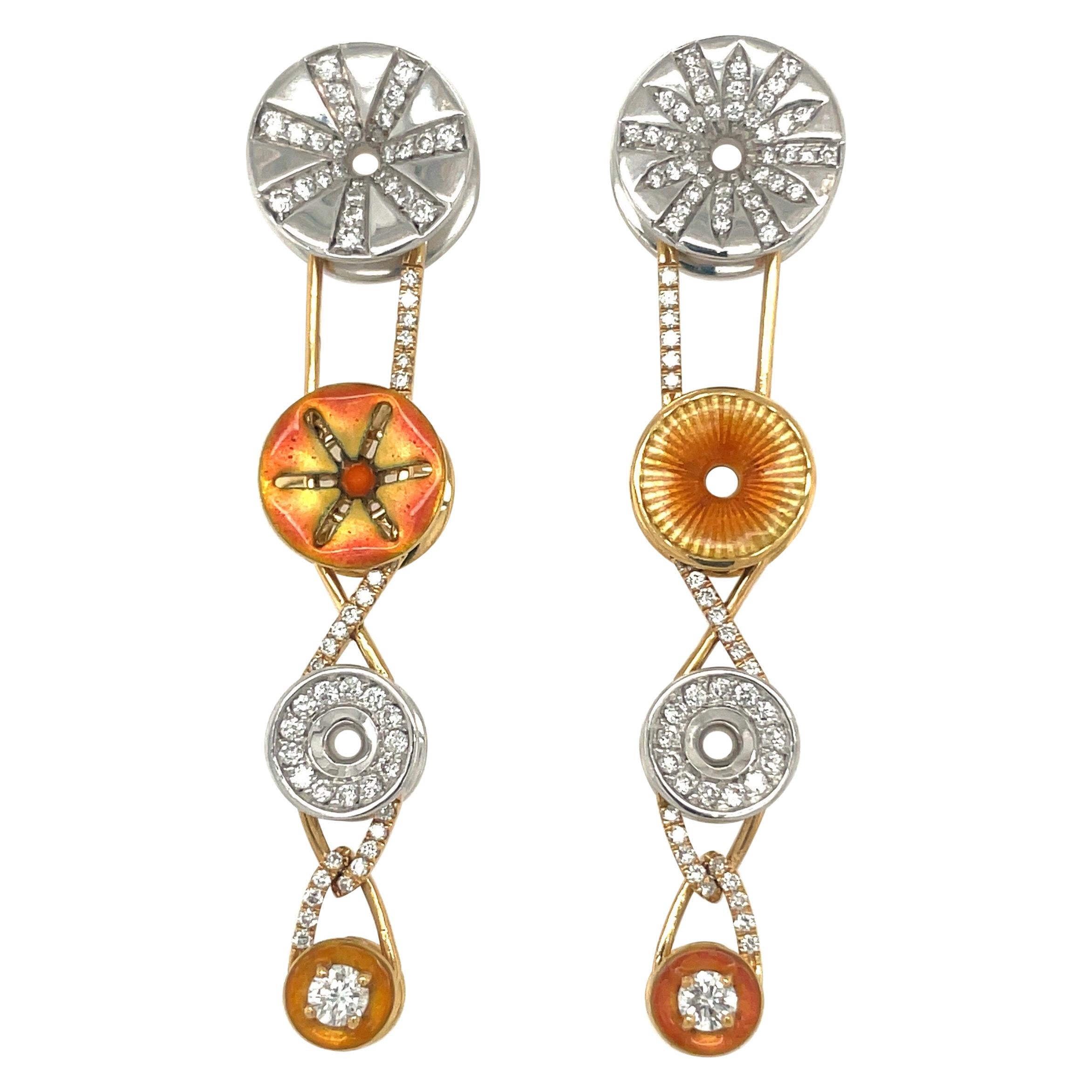 Bagues Masriera 18KT Yellow & White Gold 0.93Ct Diamond and Enamel Earrings