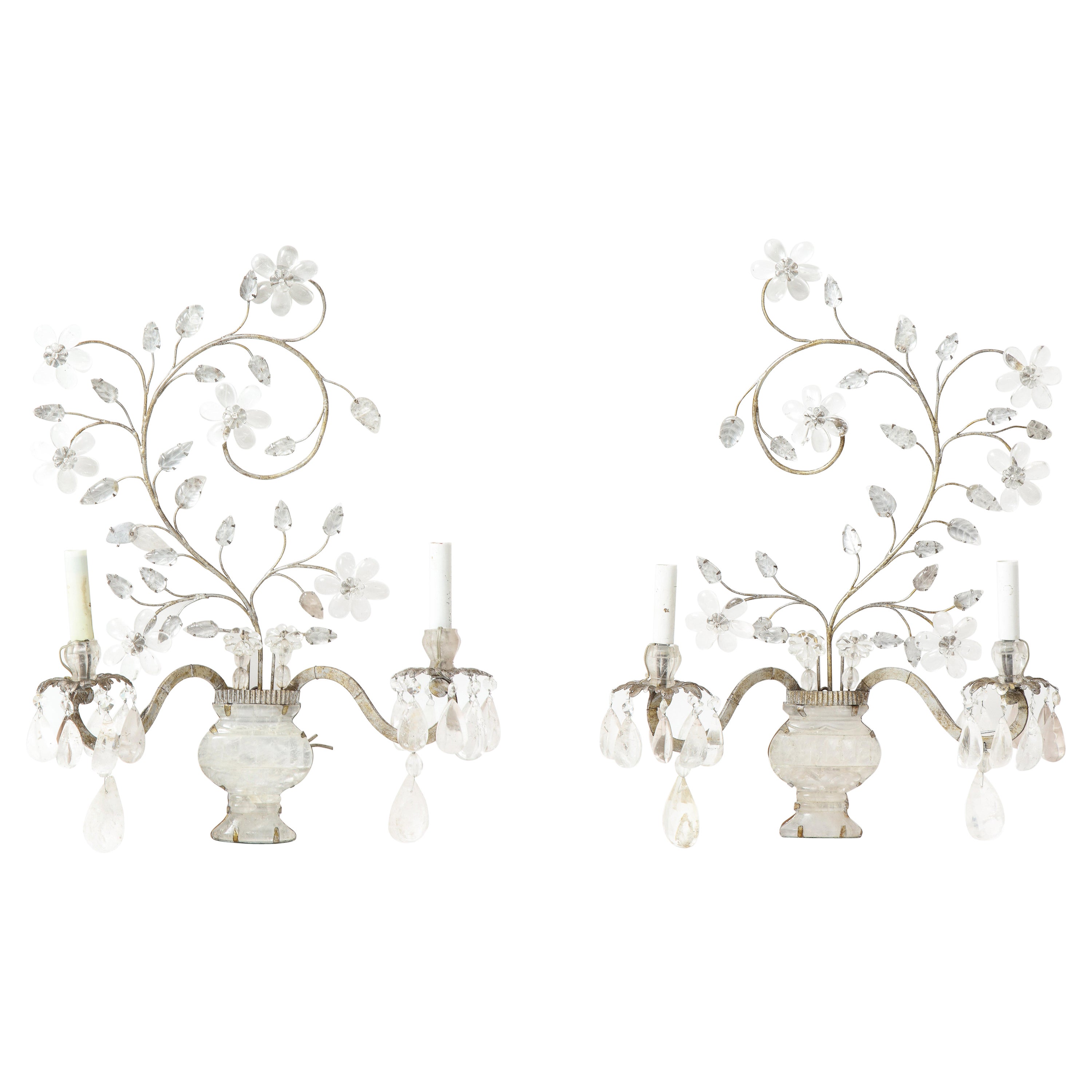 Bagues Rock, due lampade a braccio in cristallo con design a urna e fogliame