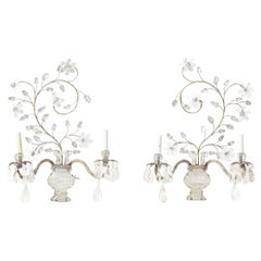 Bagues Rock Crystal Two Arm Sconces with Urn and Foliage Design