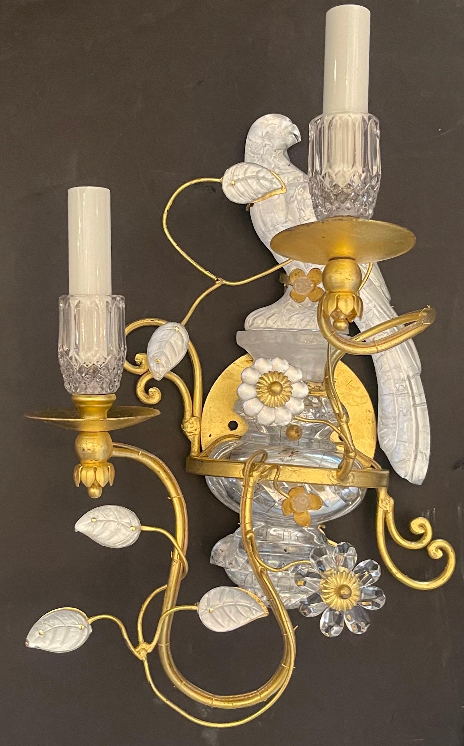 Dorato Sherle Wagner Set di quattro lampade a forma di uccello in cristallo di roccia finta con foglie d'oro in vendita