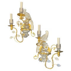 Bagues Sherle Wagner Set Four Faux Rock Crystal Glass Bird Urn Gold Leaf Sconces