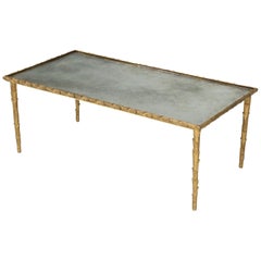 Baguès Solid Bronze Gilt Coffee Table with Original Mirror Top, circa 1960