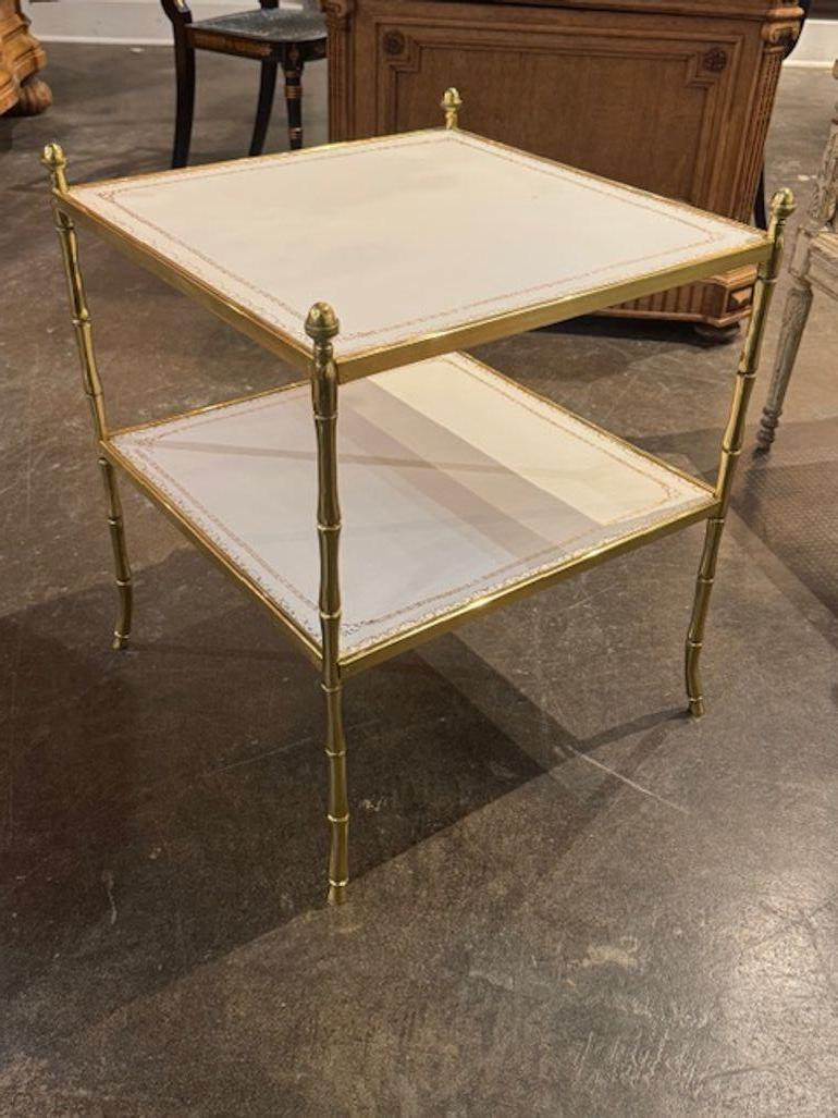 Italian Bagues Style Bamboo Form Table with Leather Top For Sale