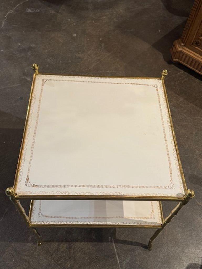 Bagues Style Bamboo Form Table with Leather Top In Good Condition For Sale In Dallas, TX