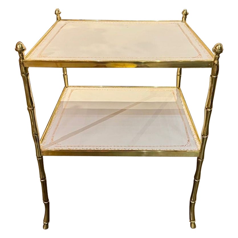 Bagues Style Bamboo Form Table with Leather Top For Sale