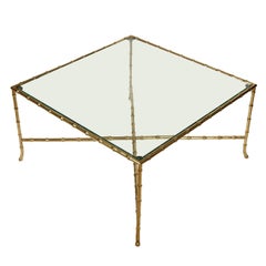 Bagues Style Brass Bamboo and Glass Coffee Table