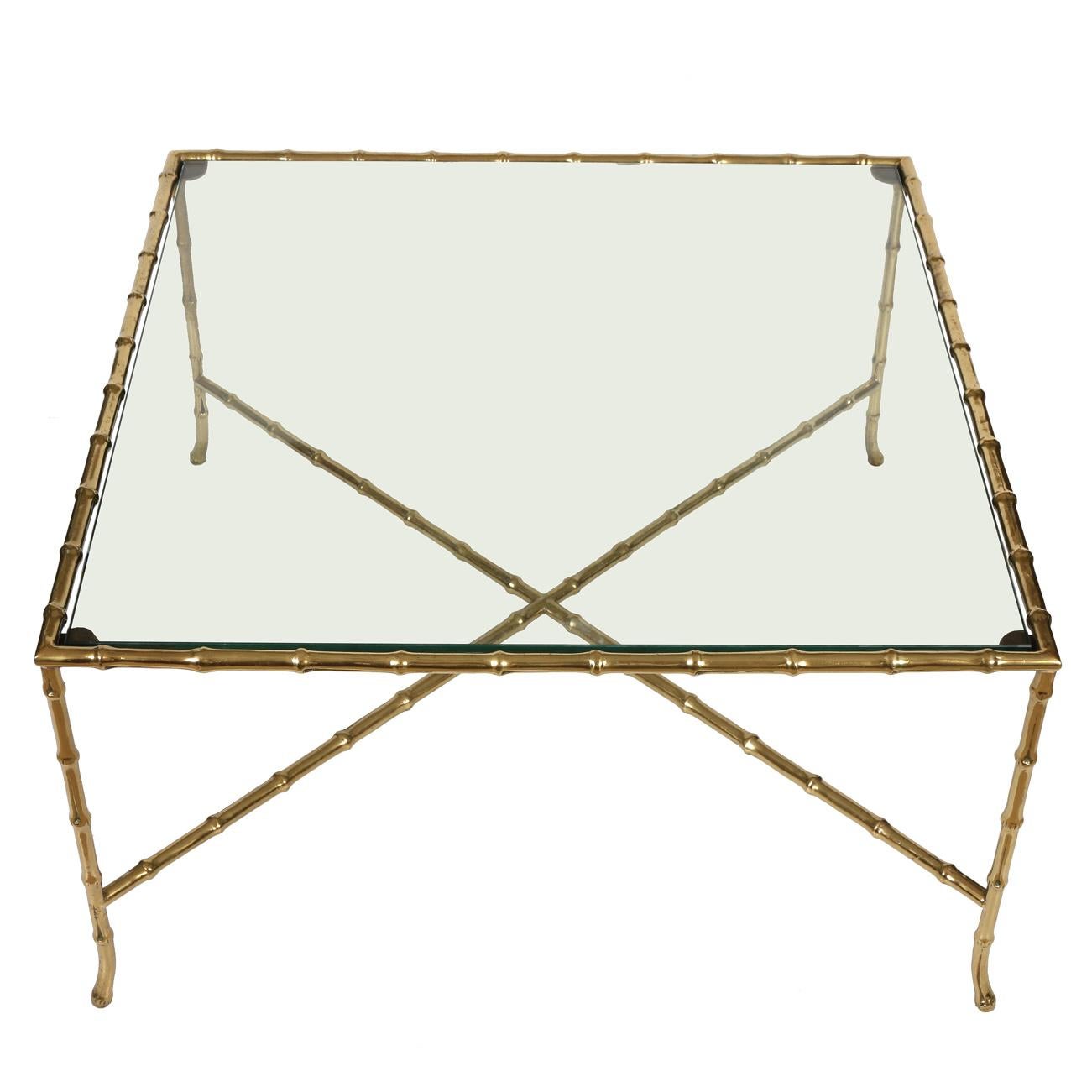 Bagues Style Brass Bamboo and Glass Coffee Table In Good Condition In Locust Valley, NY