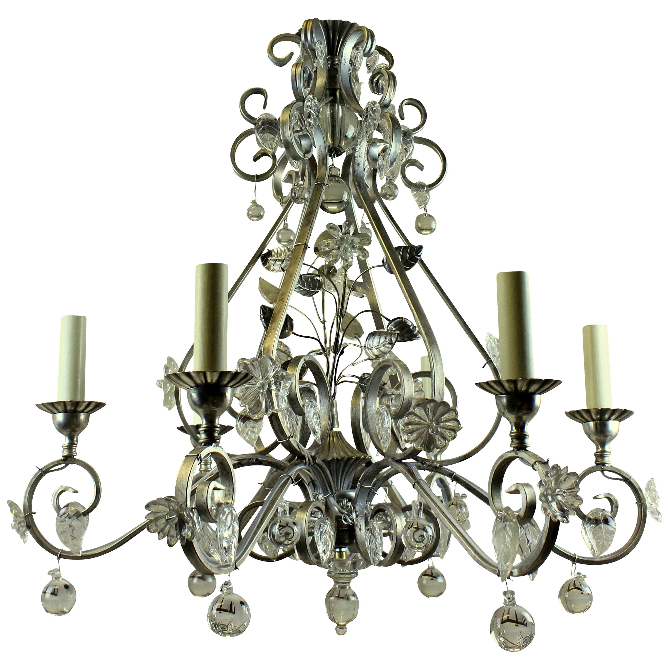 Baguès Style Chandelier with Flowers and Leaves in Glass