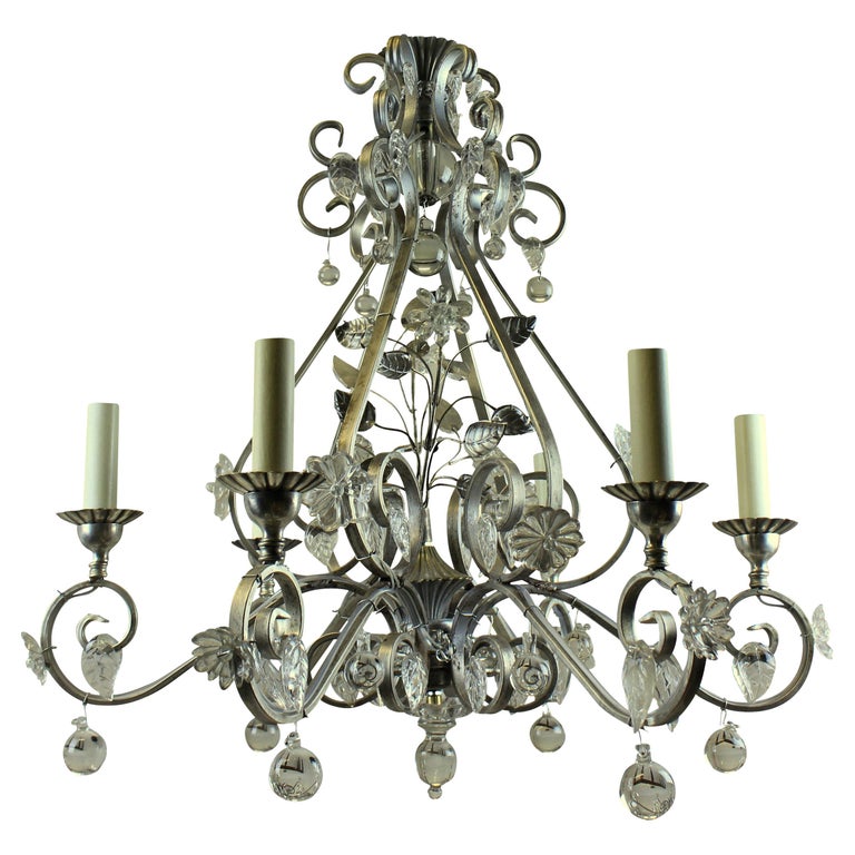 Baguès Style Chandelier With Flowers And Leaves In Glass For At 1stdibs Baguès Style Chandelier With Flowers, Chandelier With Flowers And Leaves