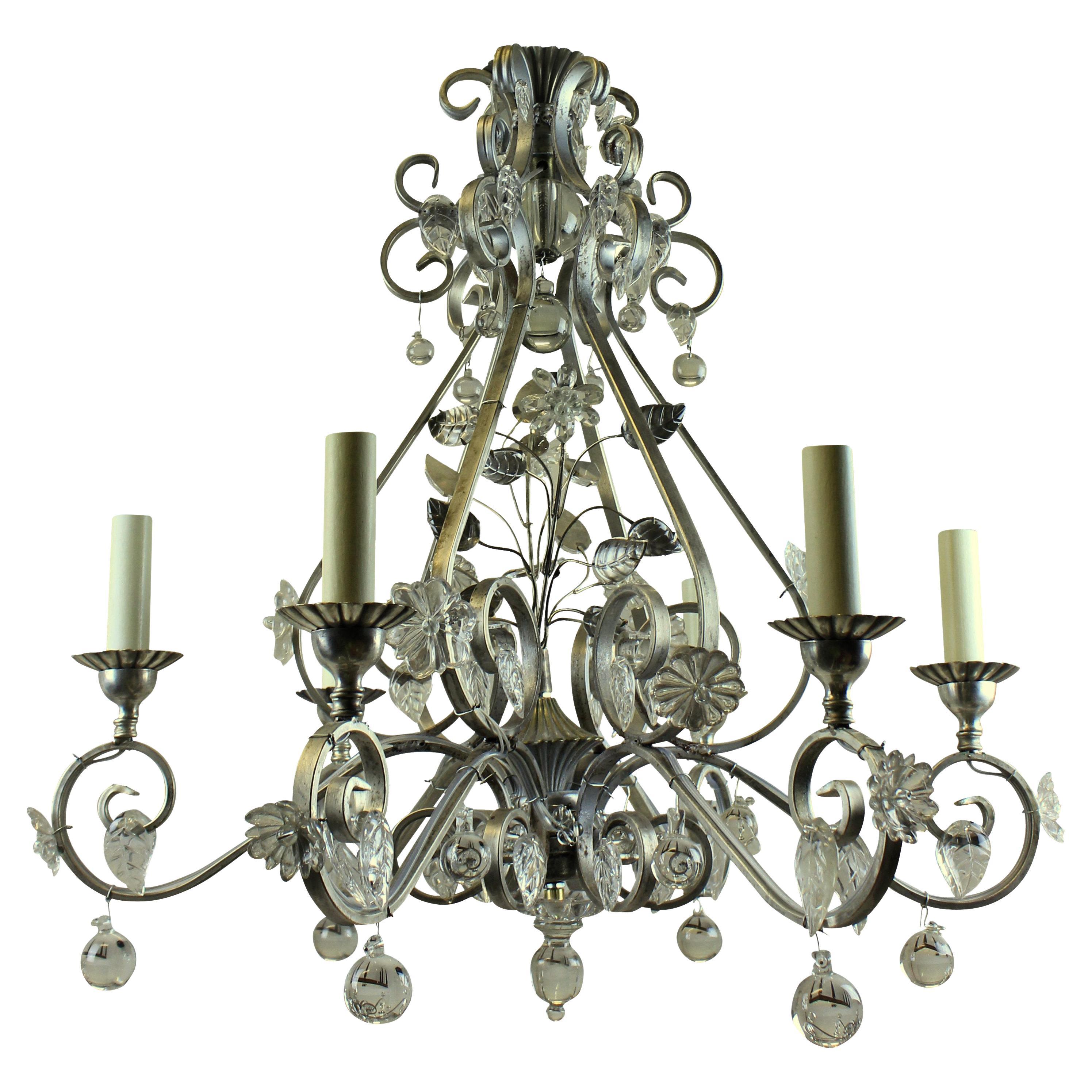 Baguès Style Chandelier with Flowers and Leaves in Glass