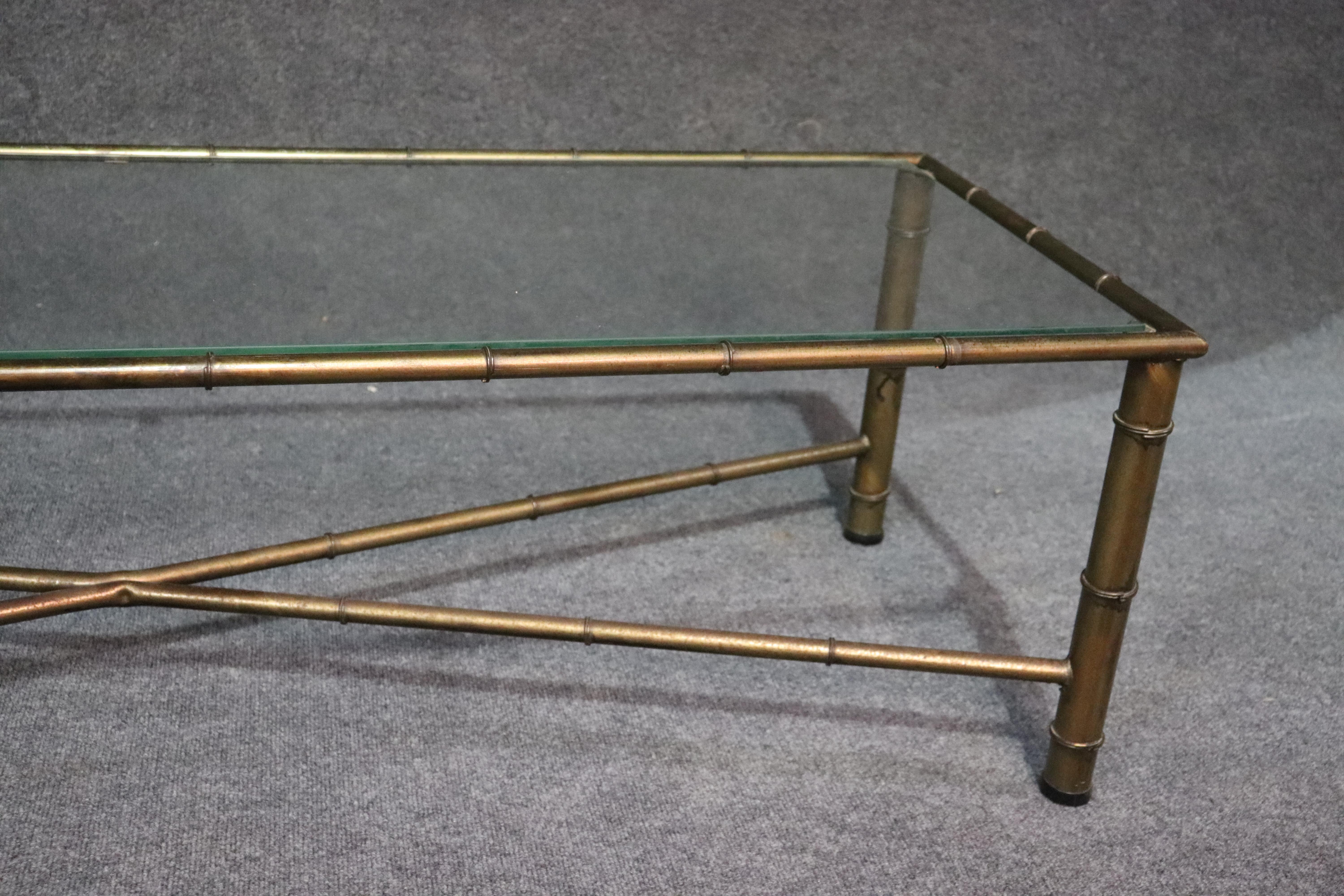Baguès Style Faux Bamboo Brass and Glass Top Coffee Table In Good Condition In Swedesboro, NJ