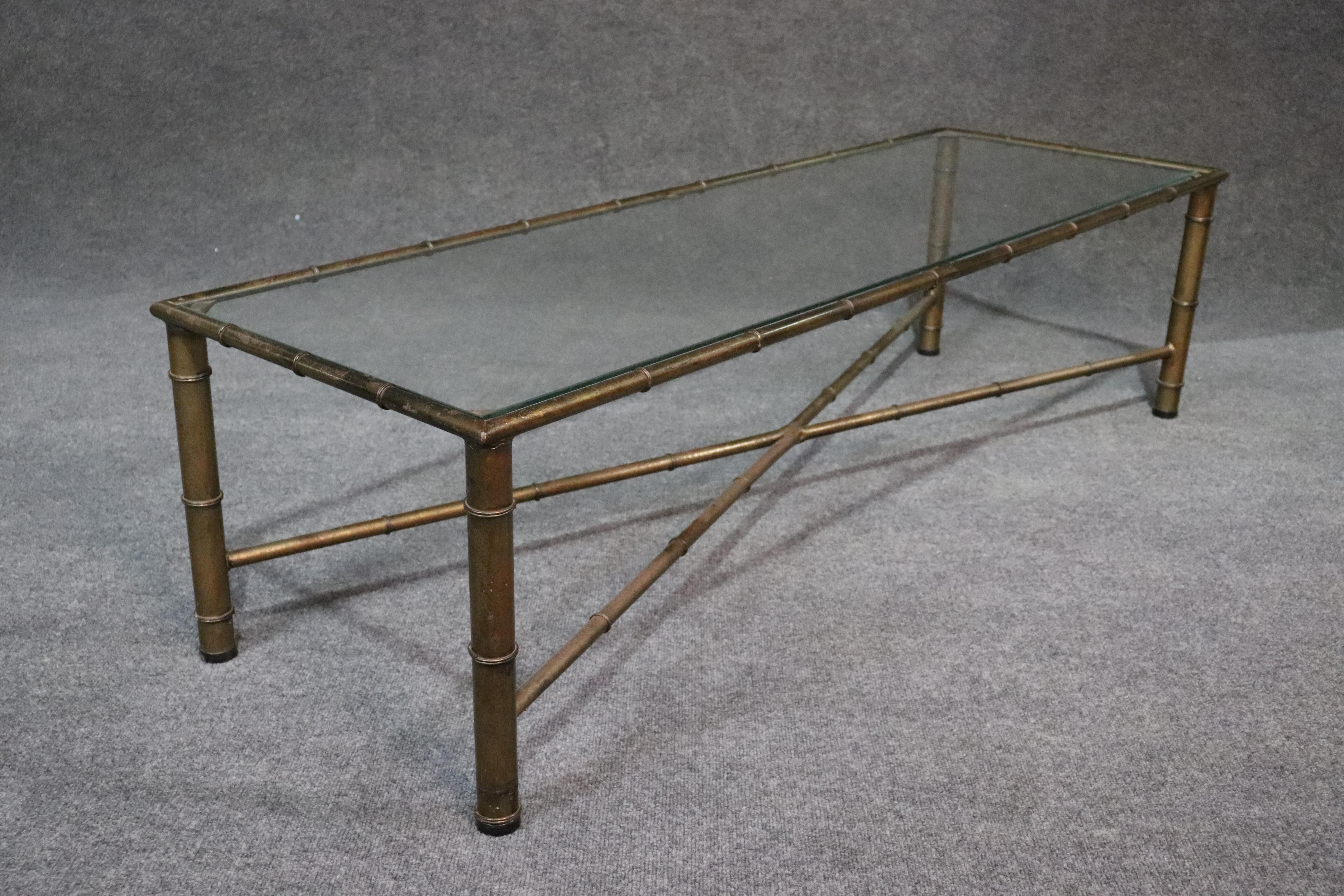 20th Century Baguès Style Faux Bamboo Brass and Glass Top Coffee Table