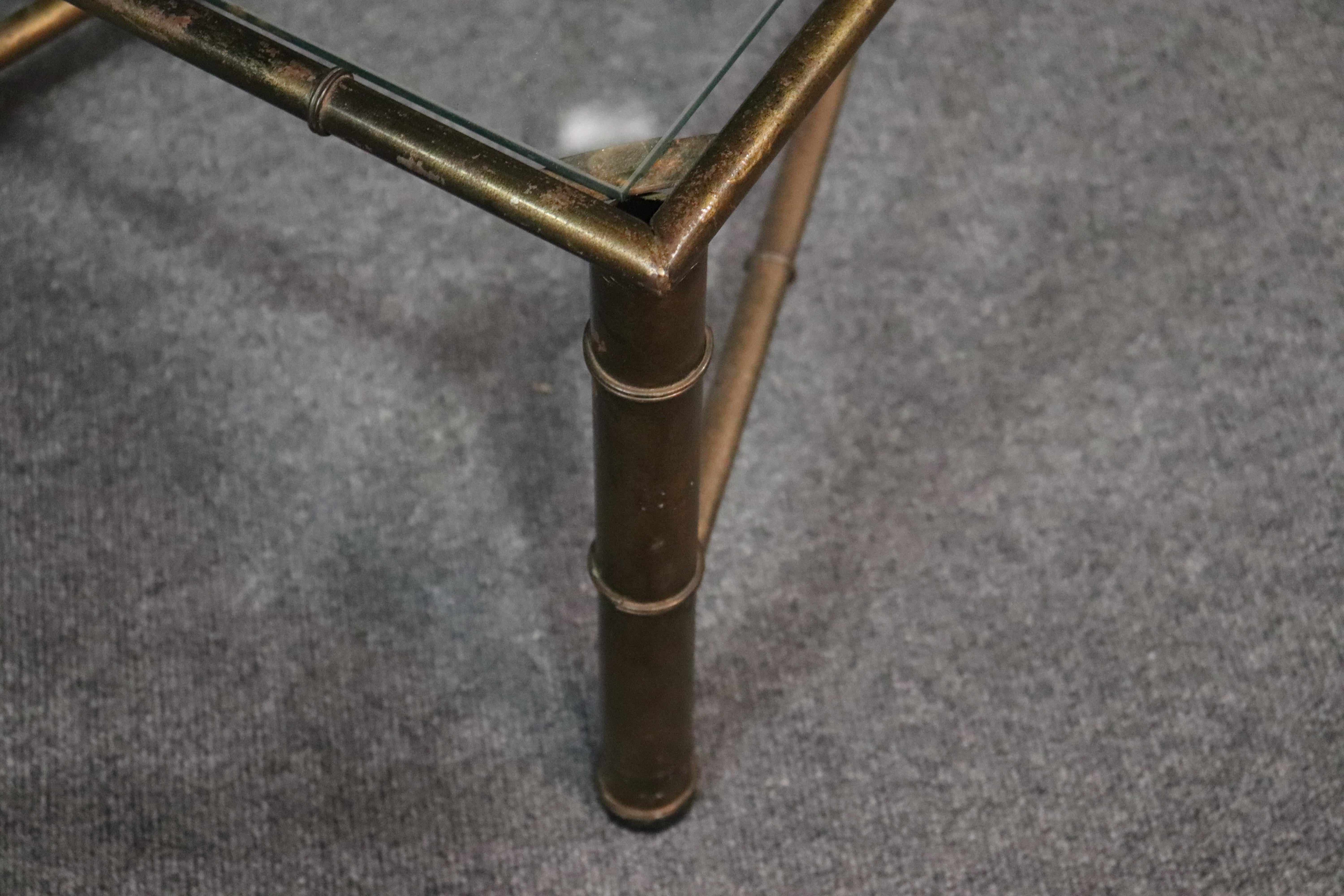 Metal Baguès Style Faux Bamboo Brass and Glass Top Coffee Table