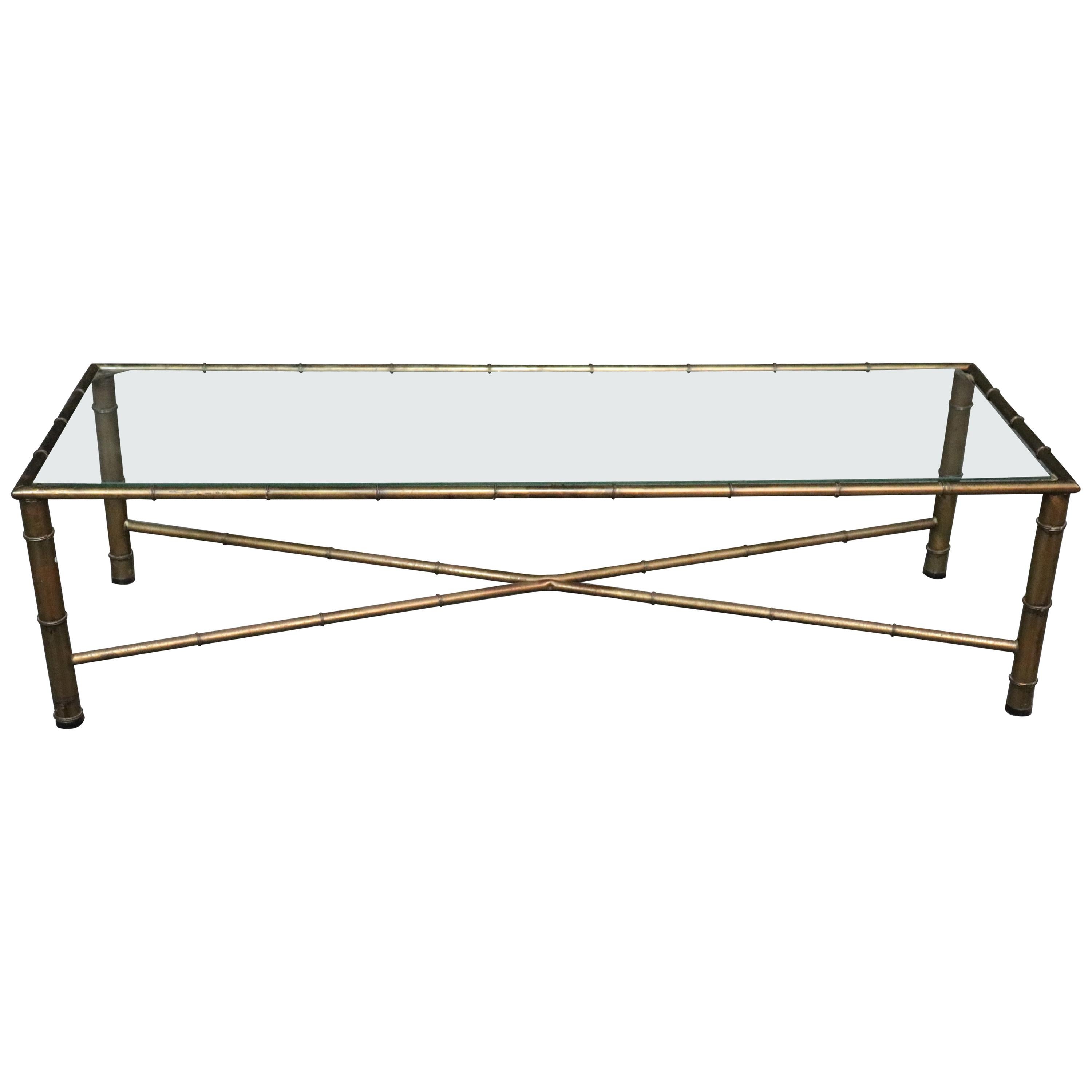Baguès Style Faux Bamboo Brass and Glass Top Coffee Table