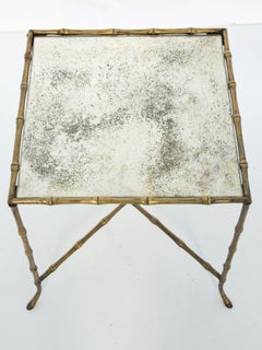 Bagues Style Faux Bamboo Table of Brass with Mirrored Top