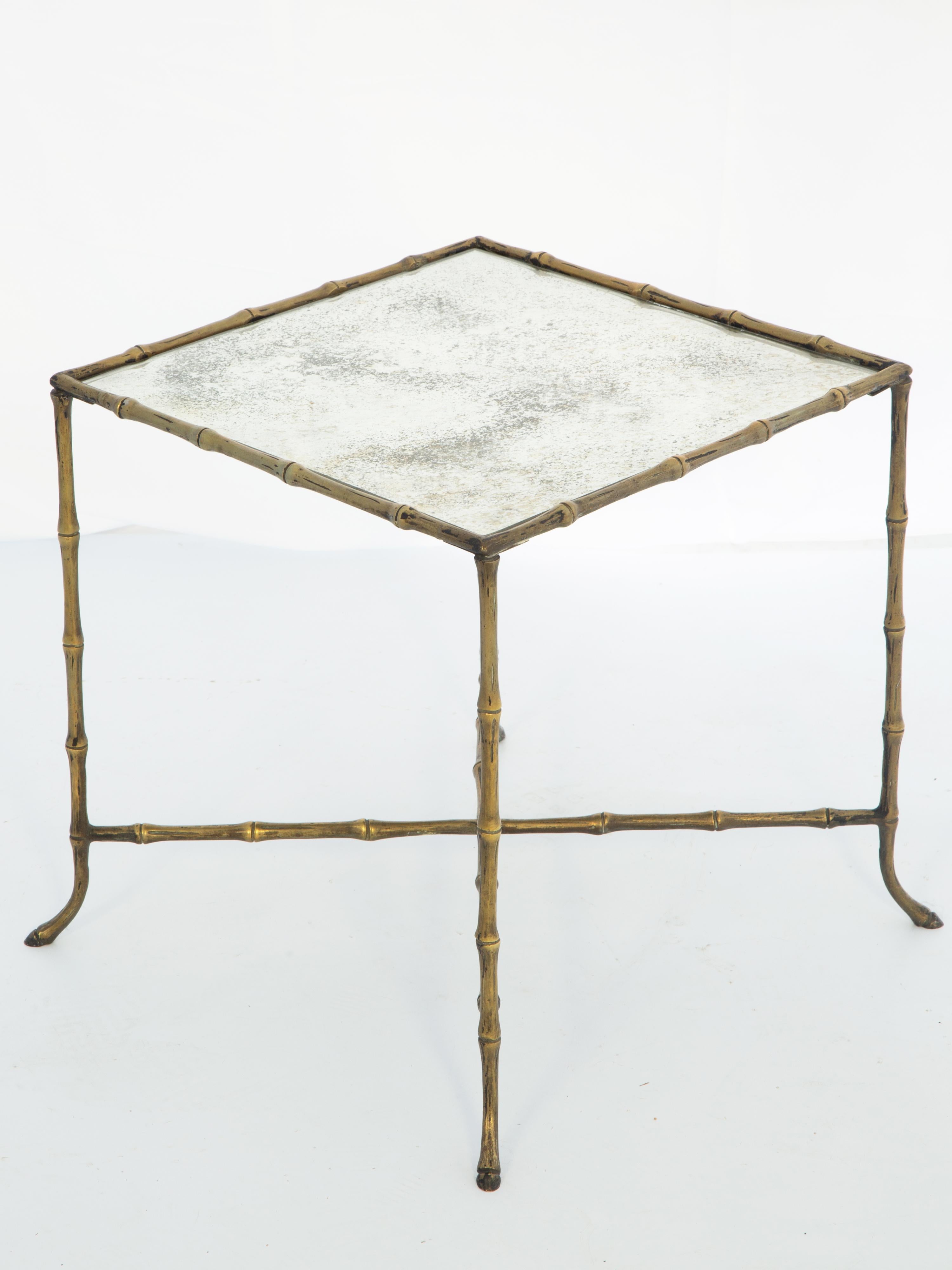 italien Table en laiton imitation bambou de style Bagues avec plateau miroir