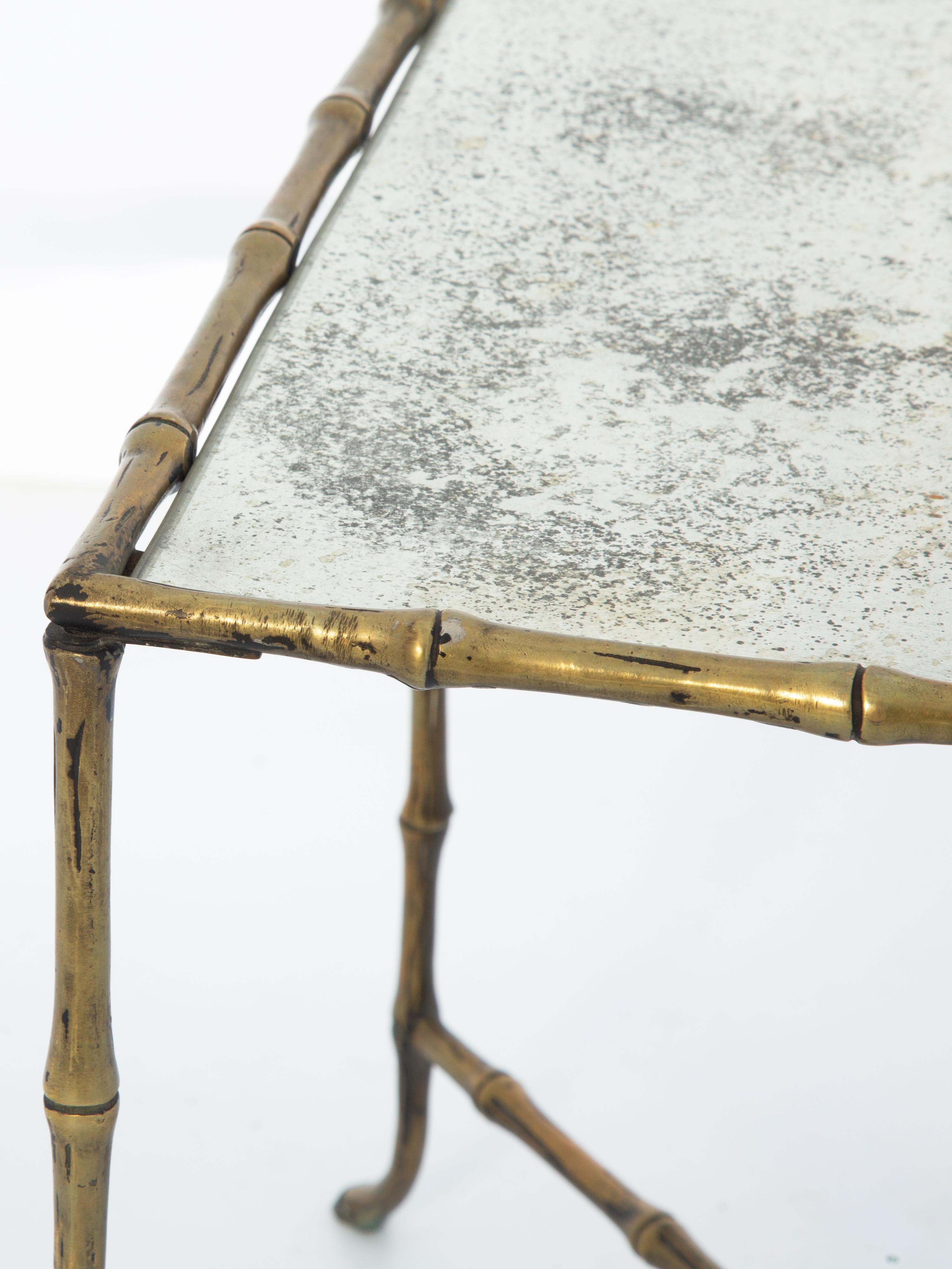 Laiton Table en laiton imitation bambou de style Bagues avec plateau miroir