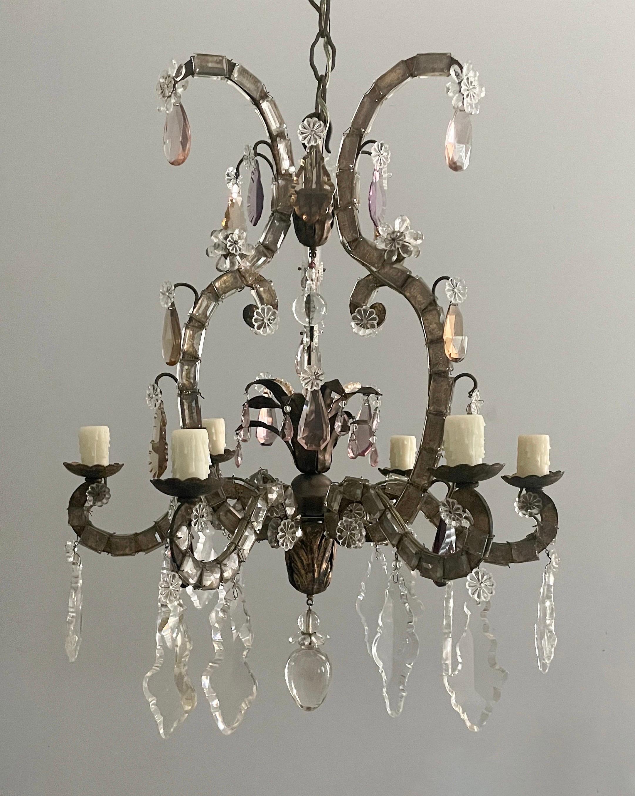 Neoclassical Baguès-Style French Beaded Crystal Chandelier  For Sale