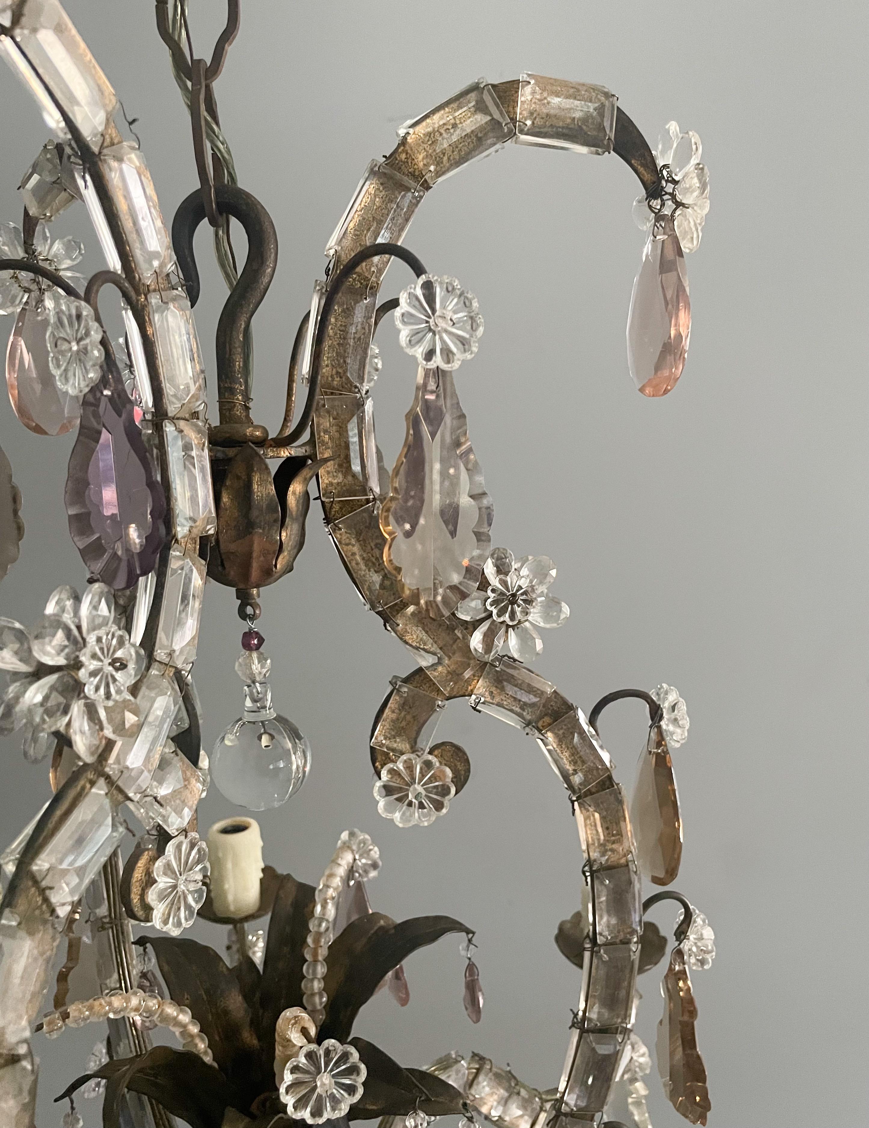 Französischer Perlenkristall-Kronleuchter im Baguès-Stil  (Frühes 20. Jahrhundert) im Angebot