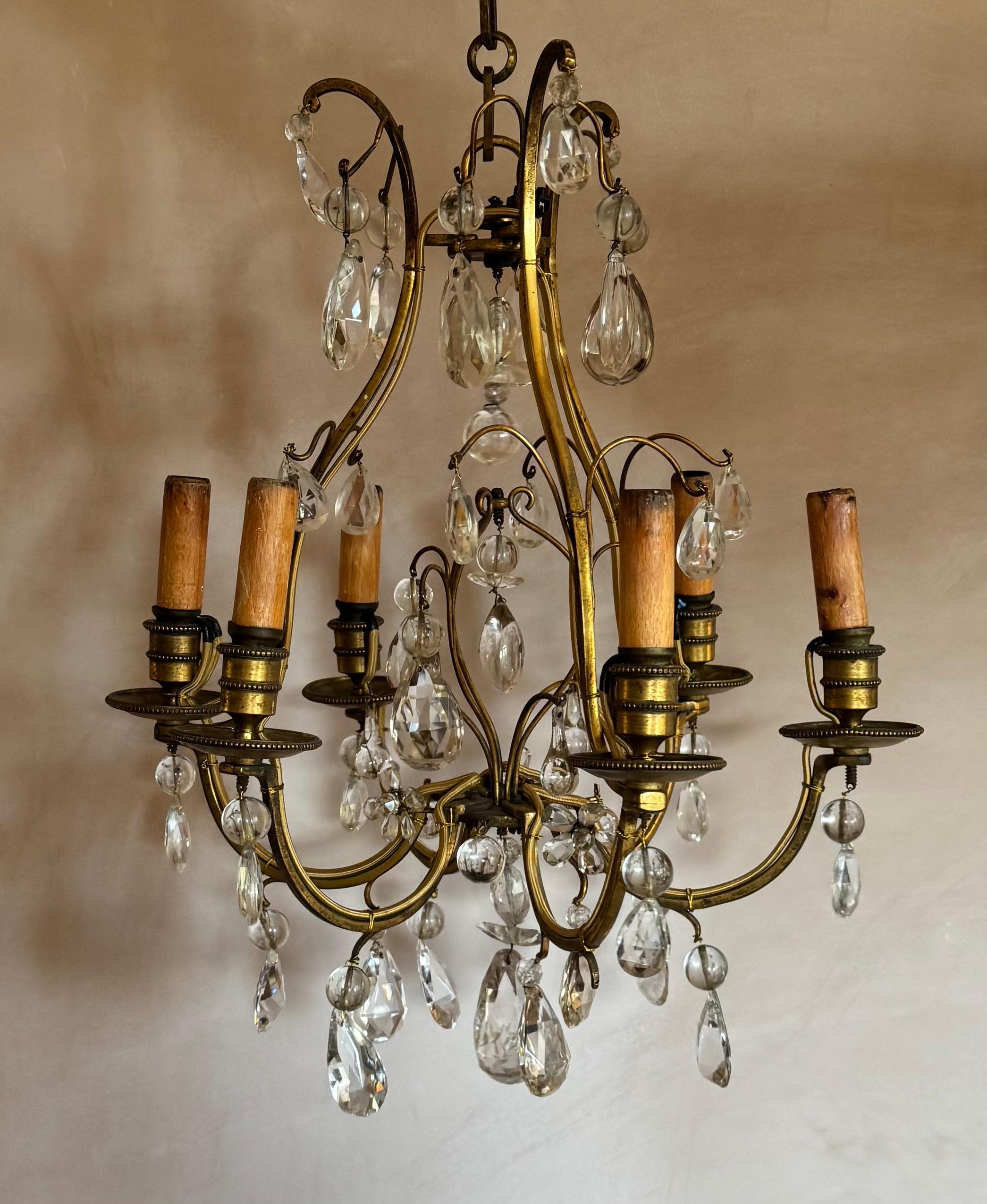 Araña de hierro dorado y cristal Bagues stylé Dorado en venta