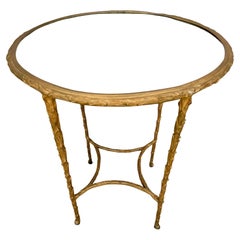 Bagues Style Mid-Century Brass Faux Bois Side Table With Mirrored Top