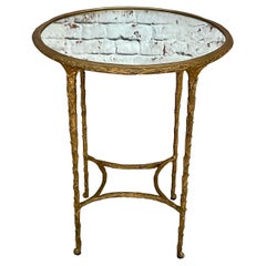 Bagues Style Mid-Century Brass Faux Bois Side Table With Mirrored Top