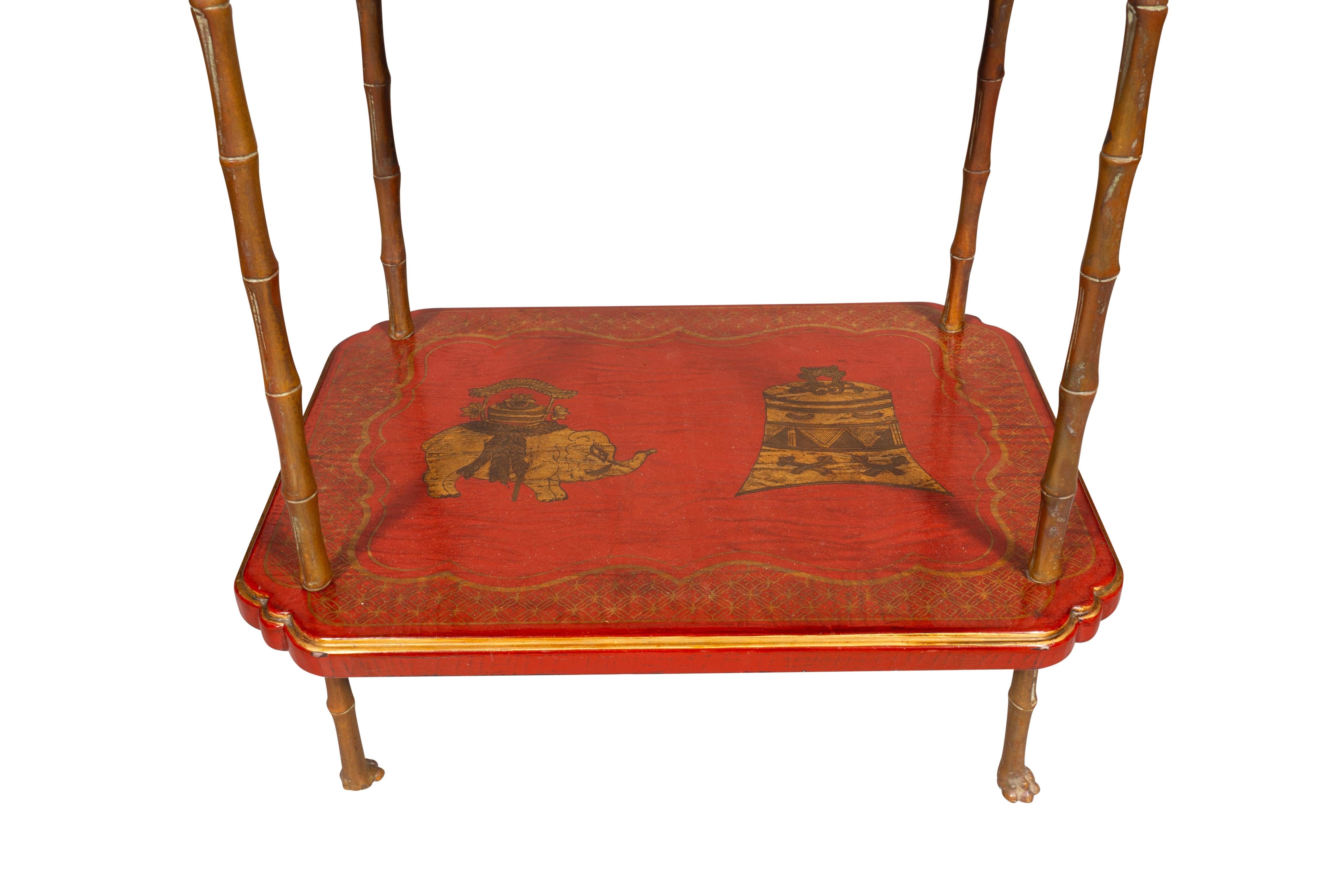 Bagues Style Red Japanned Two Tier Table In Good Condition For Sale In Essex, MA
