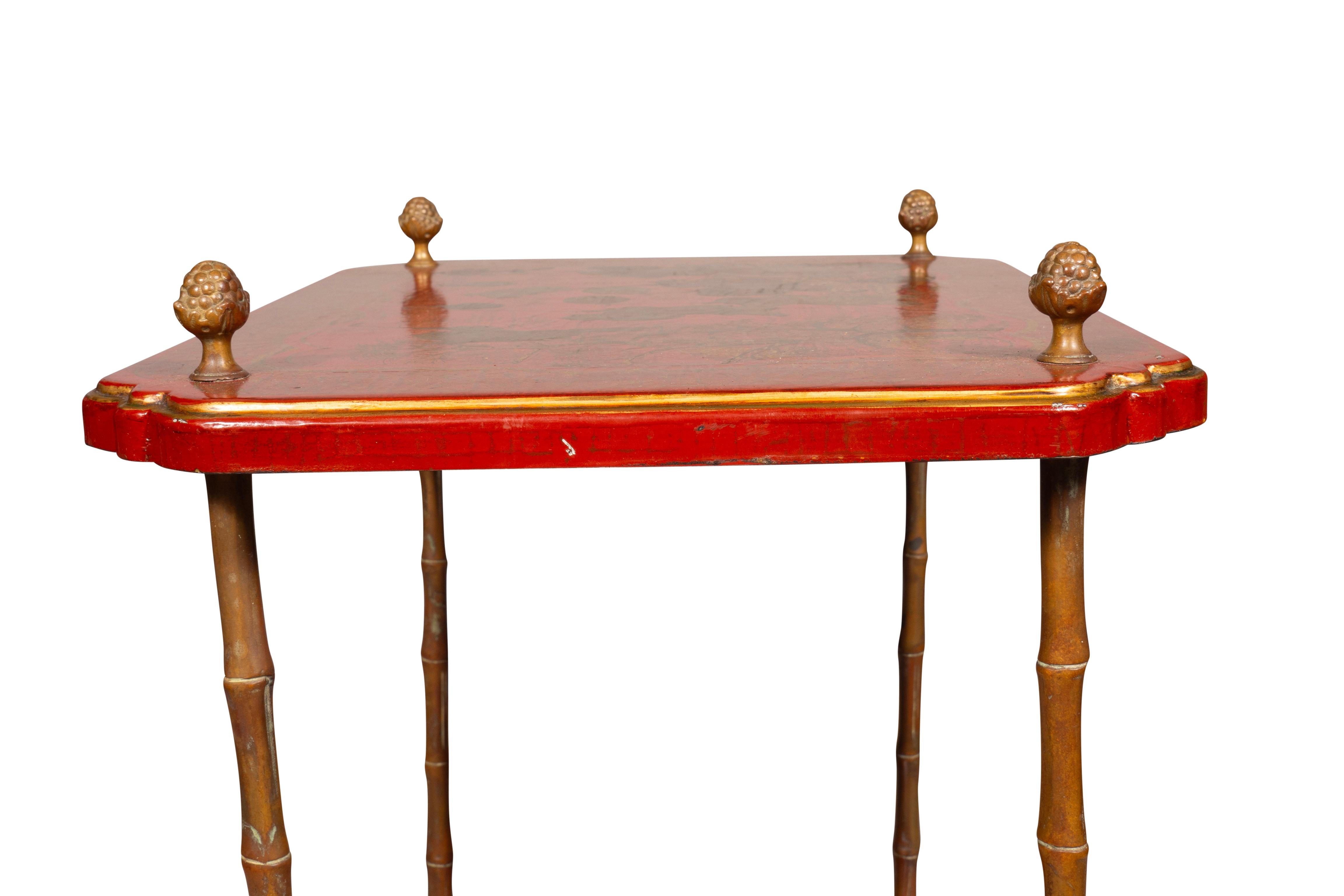 Wood Bagues Style Red Japanned Two Tier Table For Sale