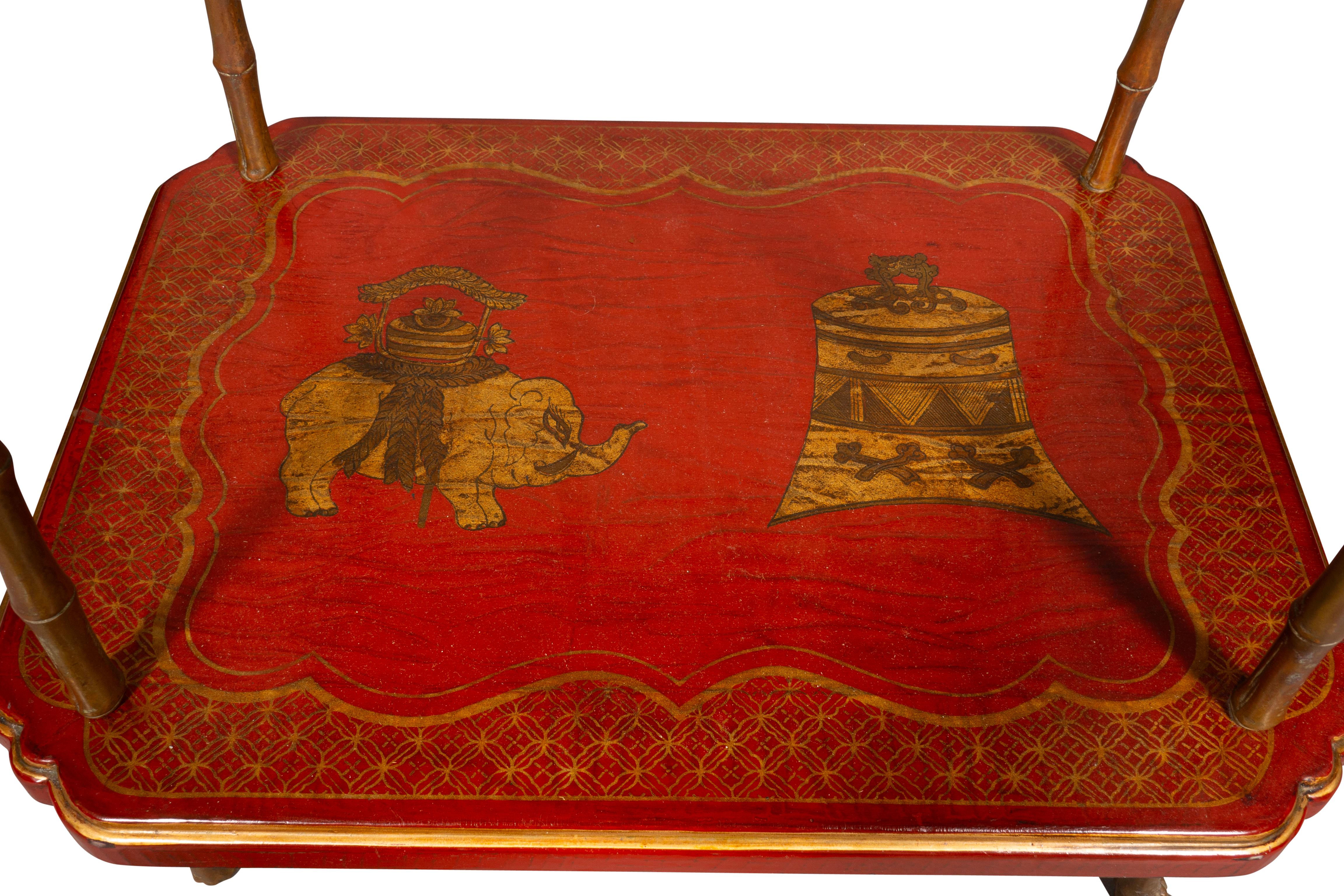 Bagues Style Red Japanned Two Tier Table For Sale 2
