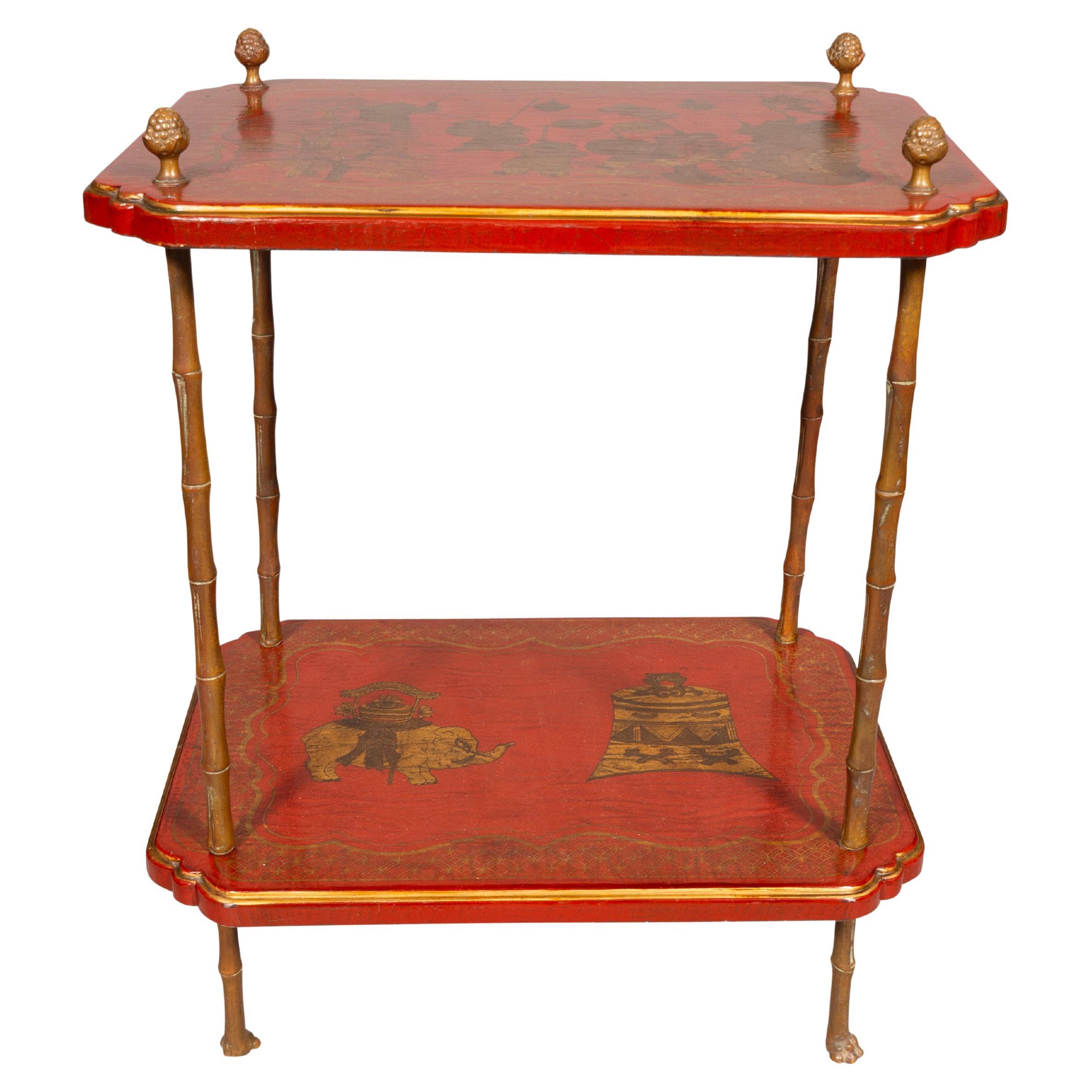Bagues Style Red Japanned Two Tier Table For Sale