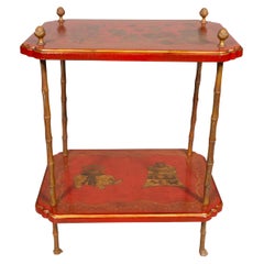 Vintage Bagues Style Red Japanned Two Tier Table