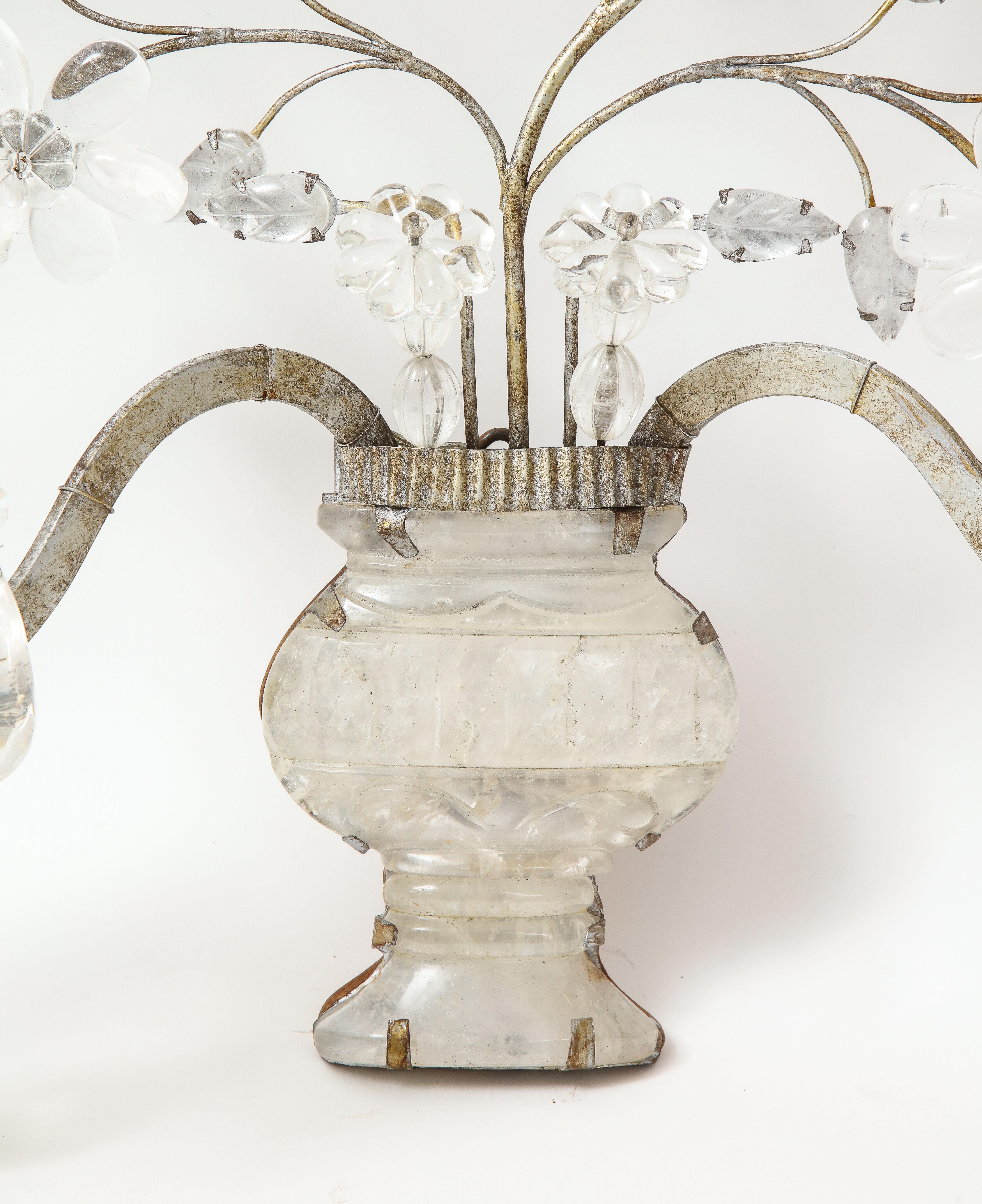 Bagues Style Rock Crystal Two Arm Sconces with Urn and Foliage Design For Sale 2