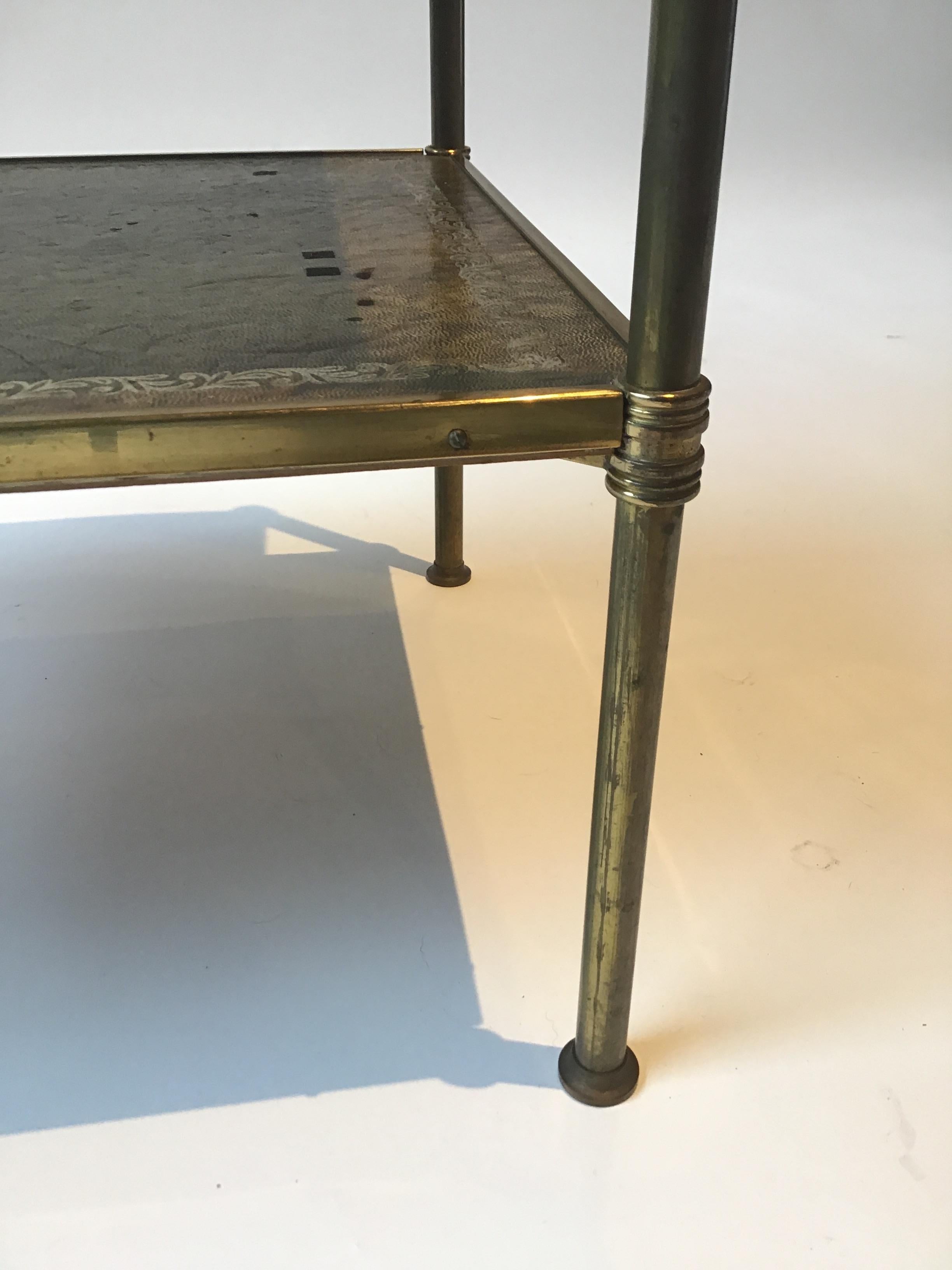 Baguès Style Two Tier Leather and Brass Side Table 5