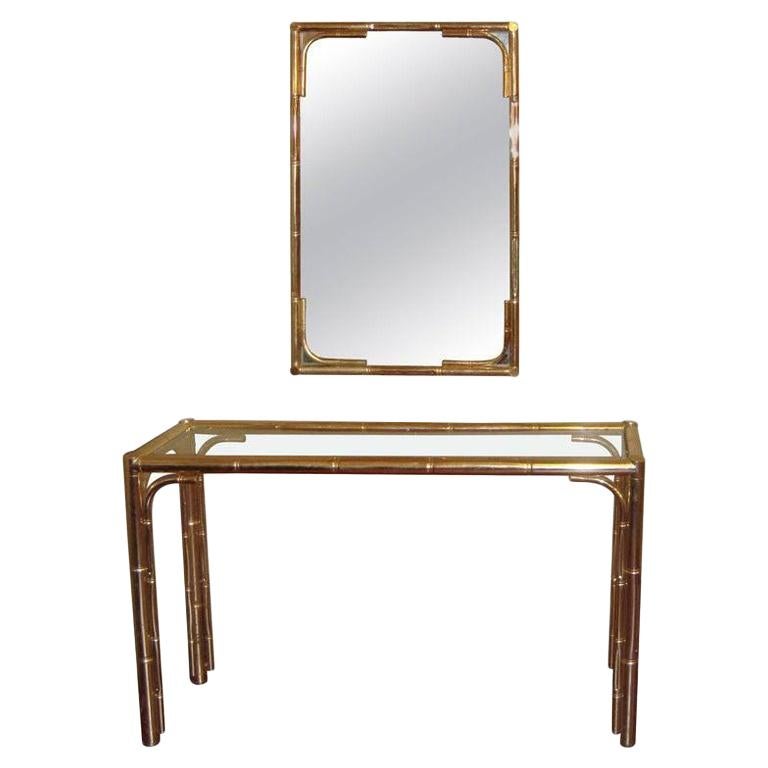 Bagues Style Vintage Bamboo Brass Console and Mirror at 1stDibs
