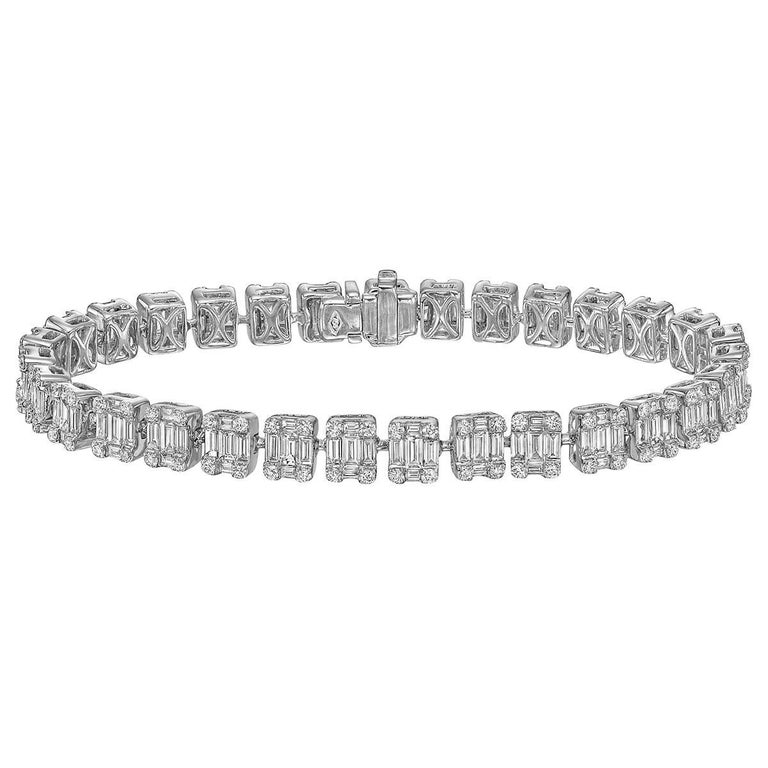 Baguette and RoundCut Diamond Bracelet '9 Carat' at 1stDibs round and baguette diamond