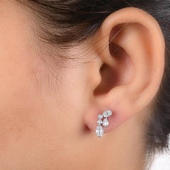 Baguette 0.41ct Diamond Cluster Stud Earrings 14K White Gold Jewelry