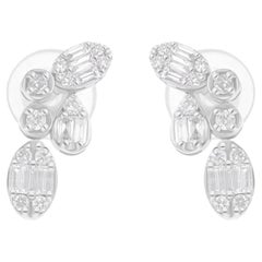 Baguette 0.41ct Diamond Cluster Stud Earrings 18K White Gold Jewelry