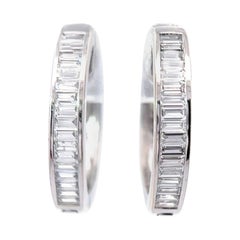 Baguette 1.35 Carats Diamonds 18 Karat White Gold Hoop Earrings