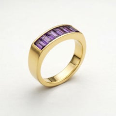 Baguette amethyst half eternity silver, gold ring