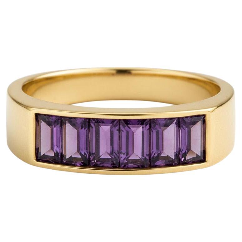 For Sale:  Baguette amethyst half eternity silver, gold ring