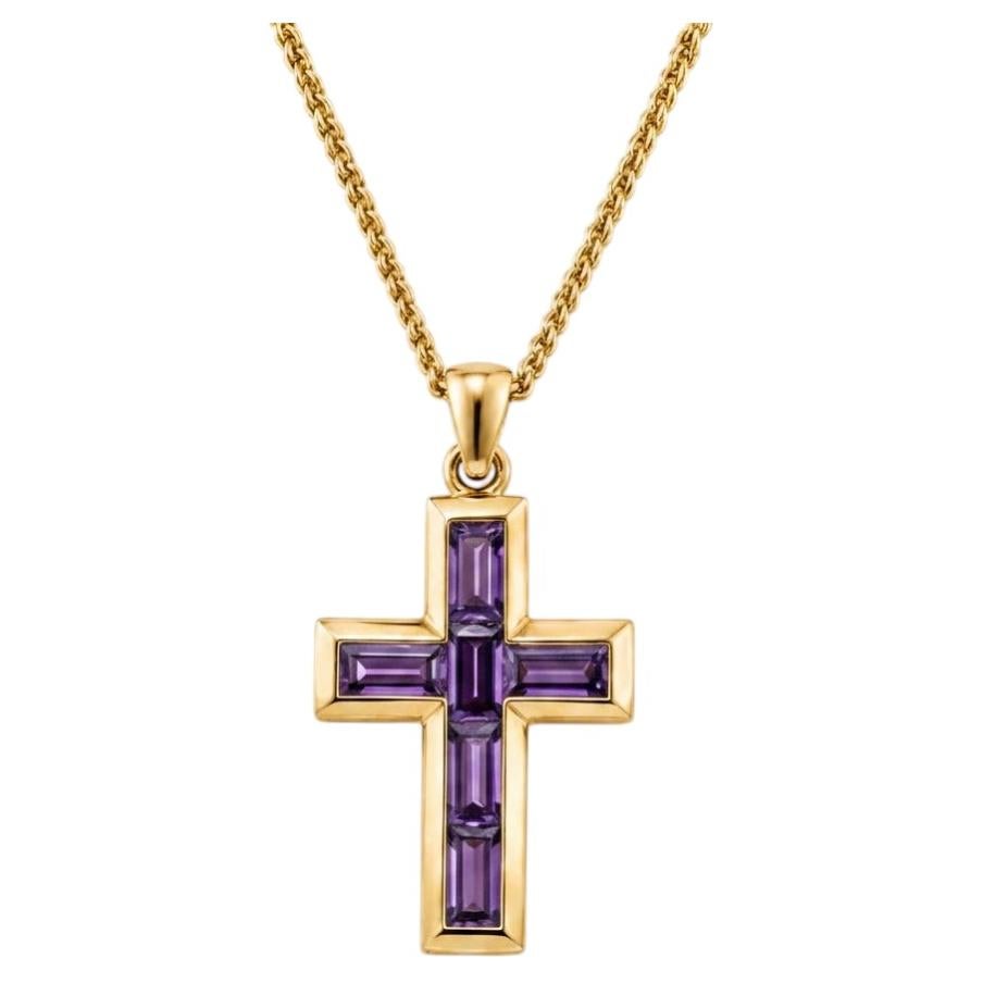 Pendentif croix en améthyste baguette Argent, or