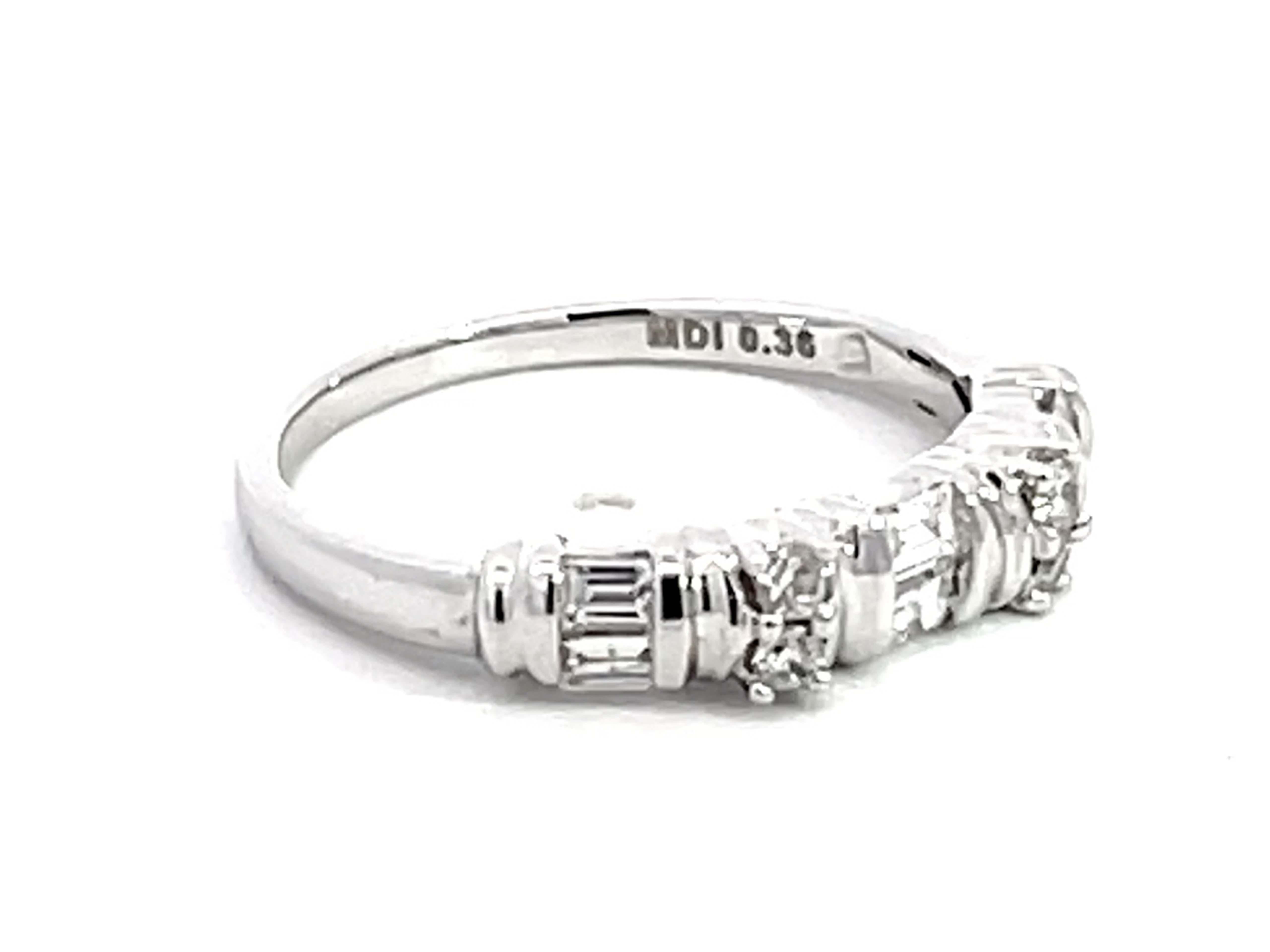 Modern Baguette and Brilliant Cut Diamond Band Ring Solid 18k White Gold For Sale