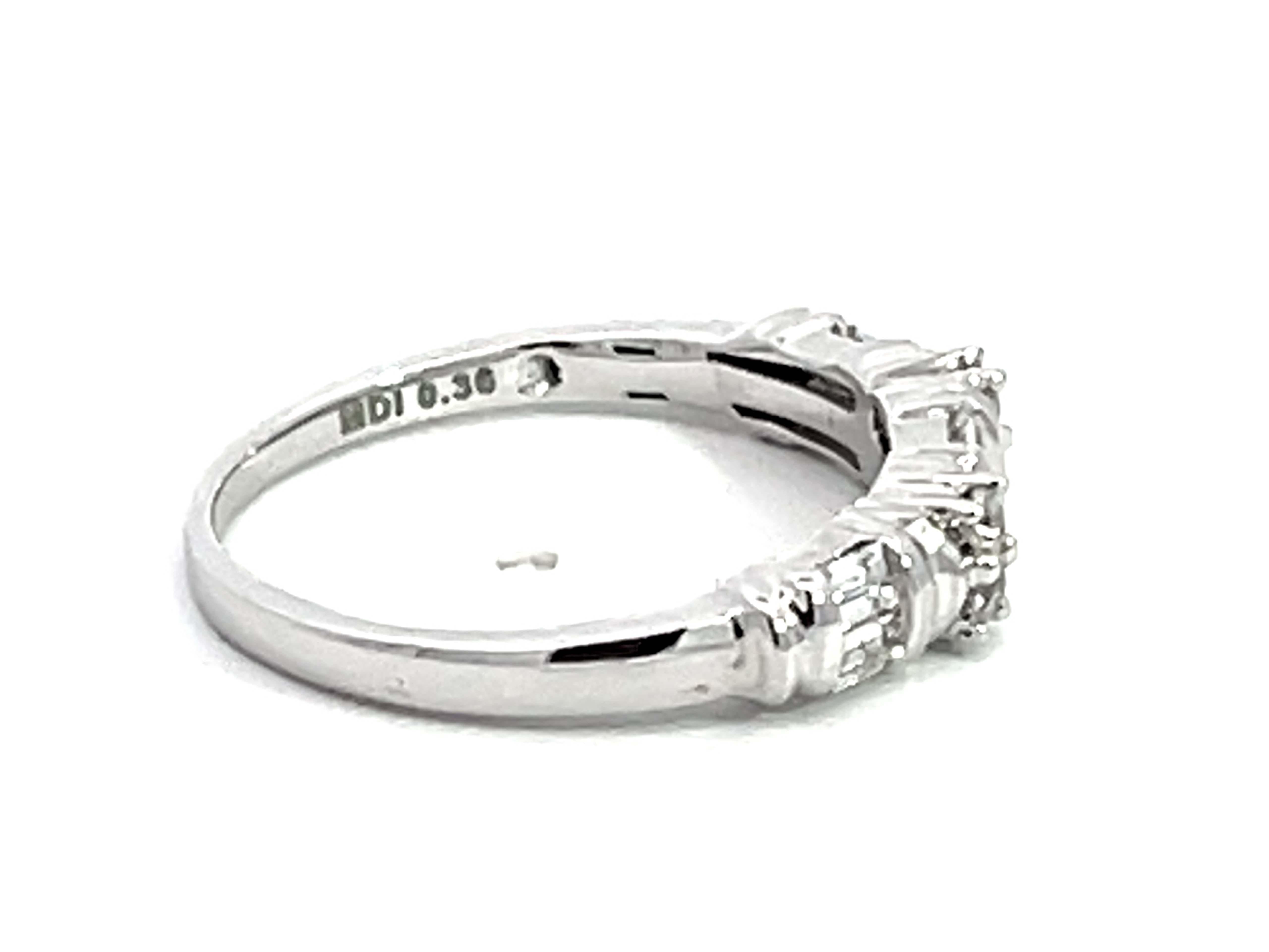 Women's or Men's Baguette and Brilliant Cut Diamond Band Ring Solid 18k White Gold For Sale