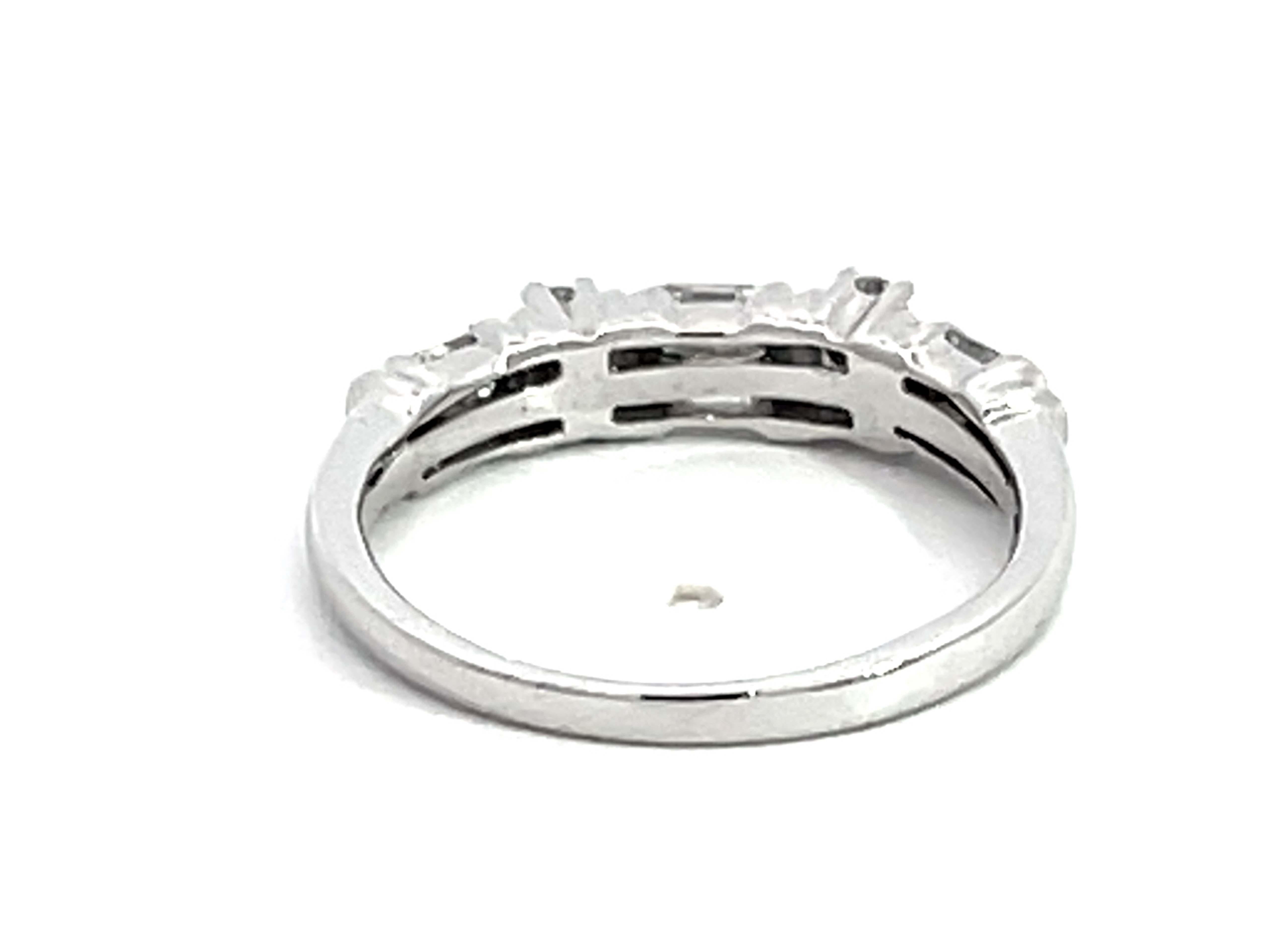 Baguette and Brilliant Cut Diamond Band Ring Solid 18k White Gold For Sale 2