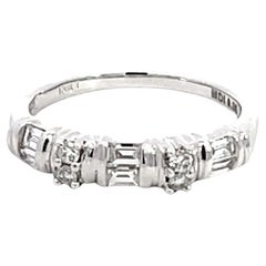 Baguette and Brilliant Cut Diamond Band Ring Solid 18k White Gold
